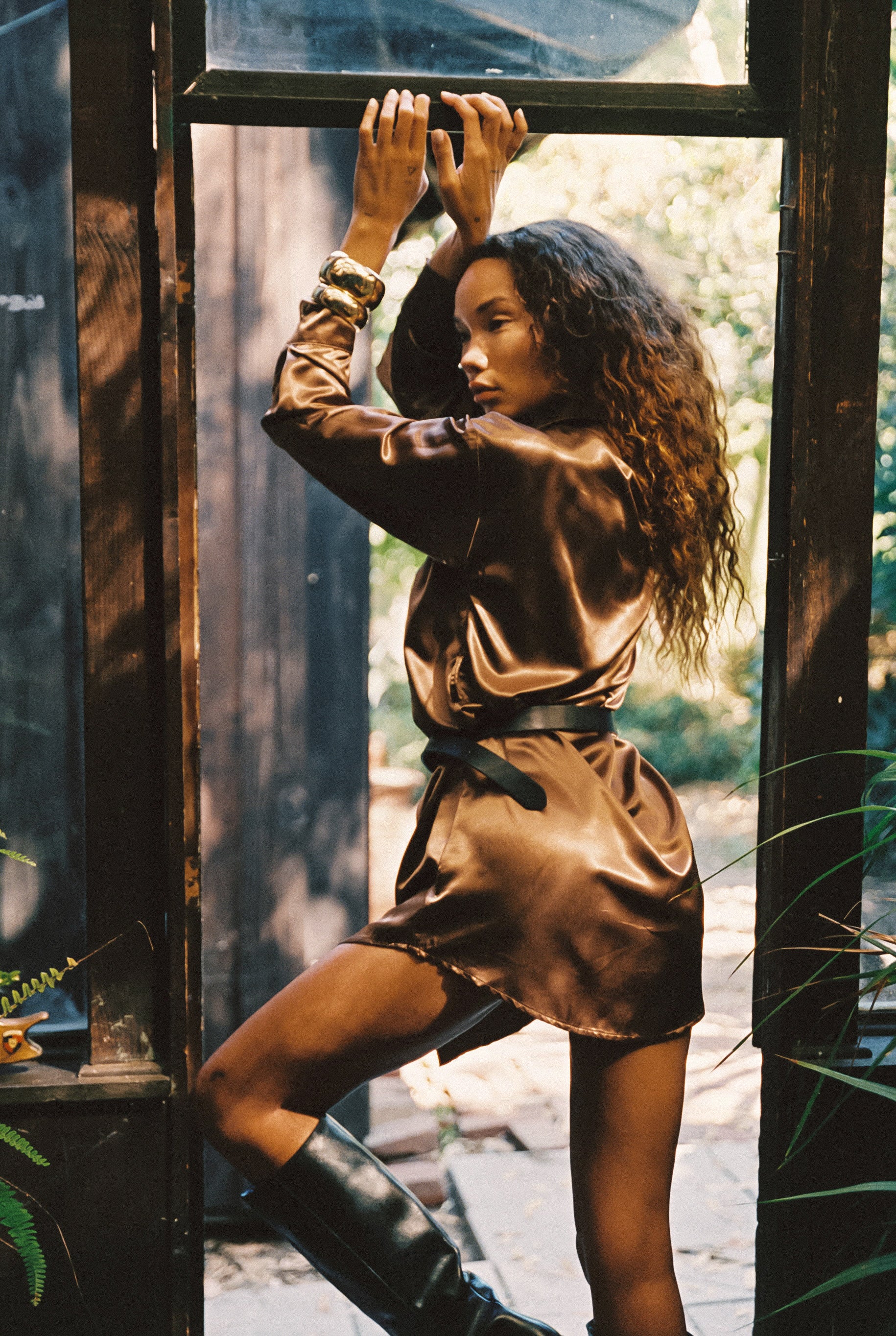 After Dark Bronze Metallic Satin Mini Dress - Image 2