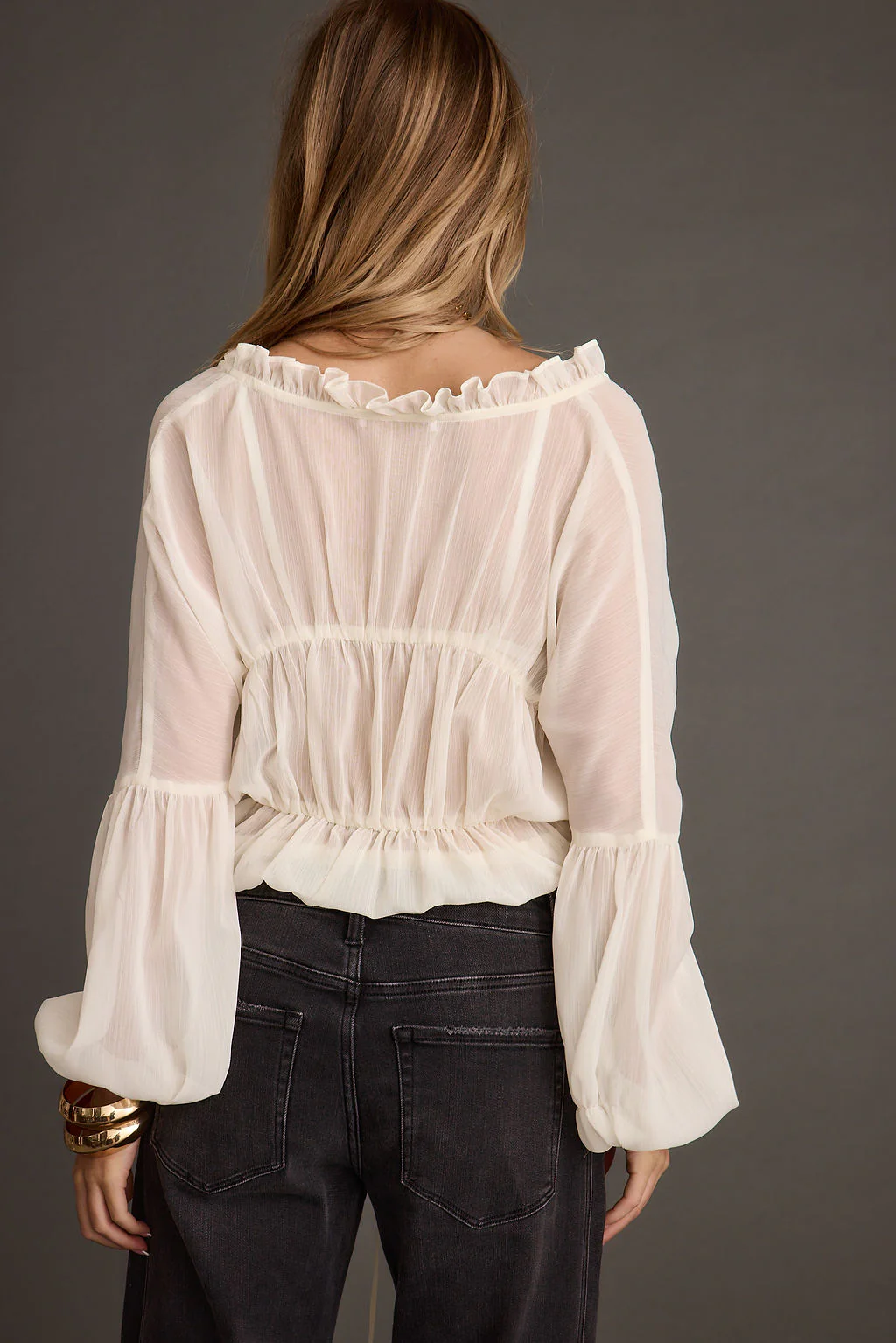Alba White Chiffon Long Sleeve Blouse - Image 2