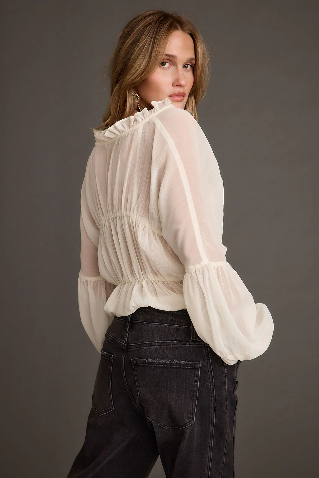 Alba White Chiffon Long Sleeve Blouse - Image 8
