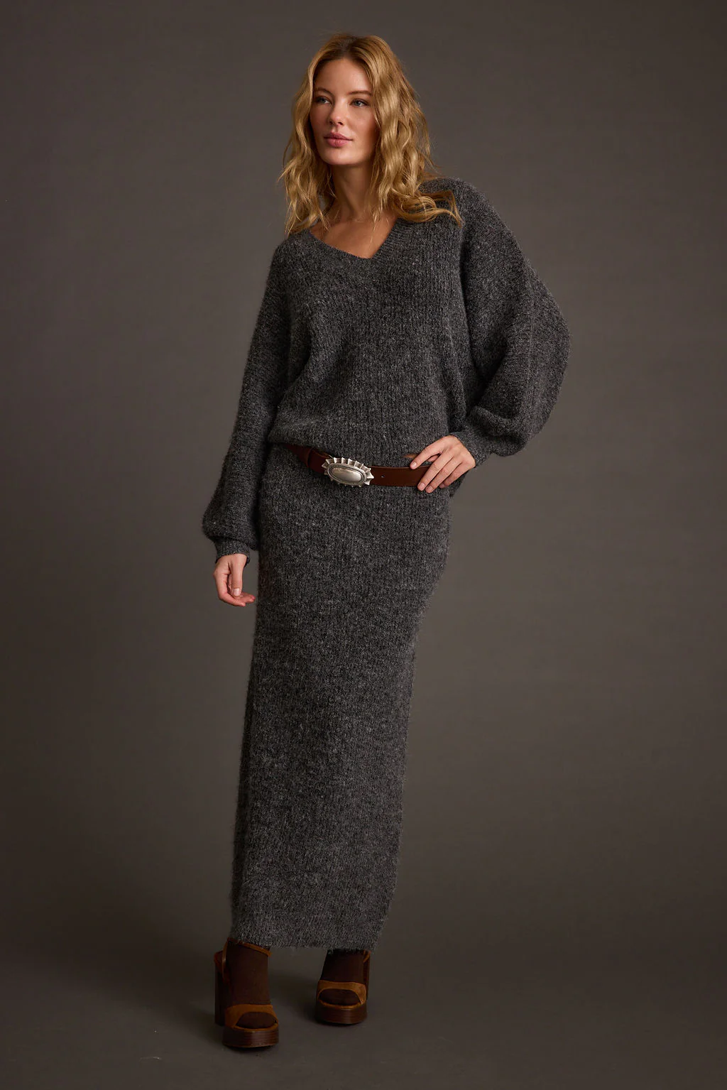Alpine Charcoal Sweater Maxi Skirt - Image 3