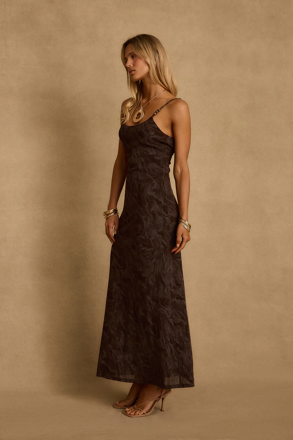 Amora Mocha Floral Mesh Maxi Dress - Image 4