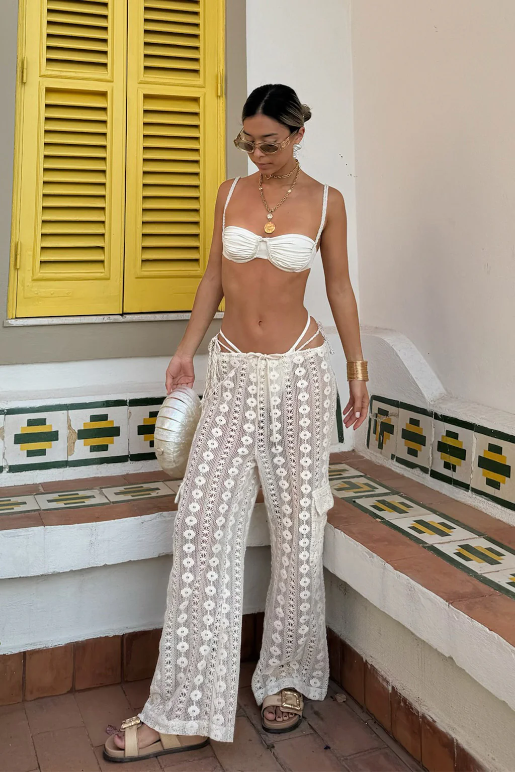 Amore Beige Crochet Cargo Pants - Image 5