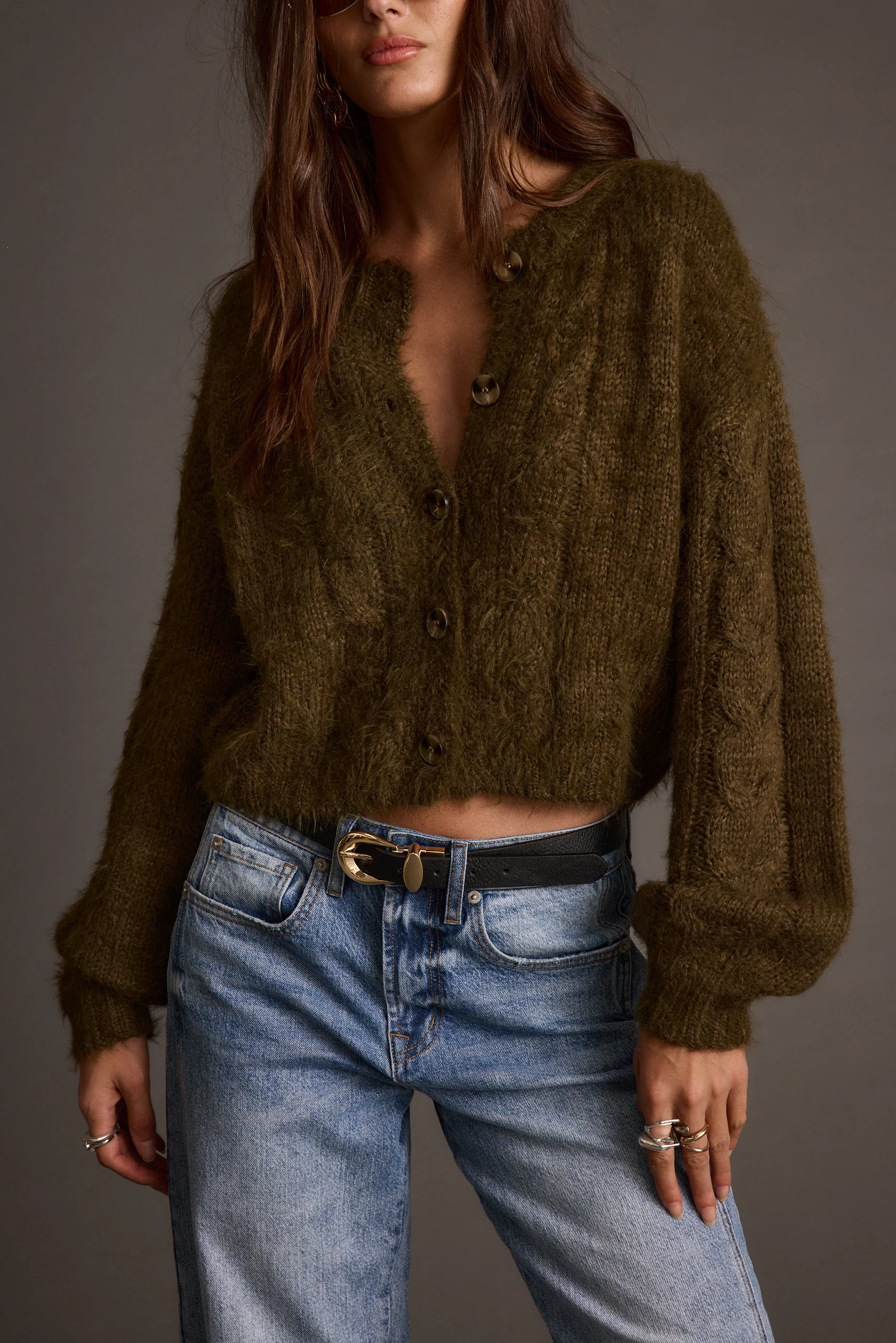 Archie Olive Cropped Cardigan