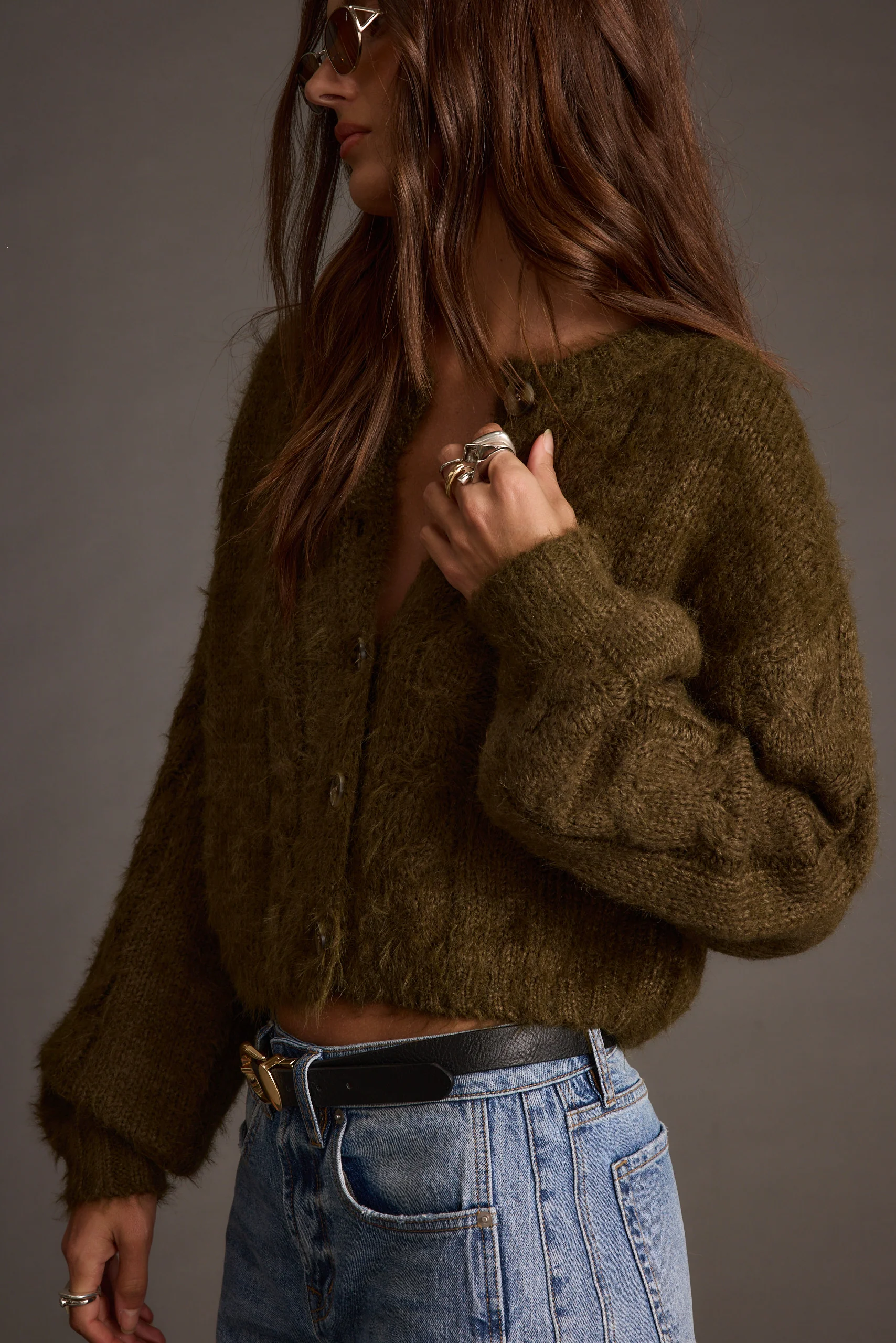 Archie Olive Cropped Cardigan - Image 3
