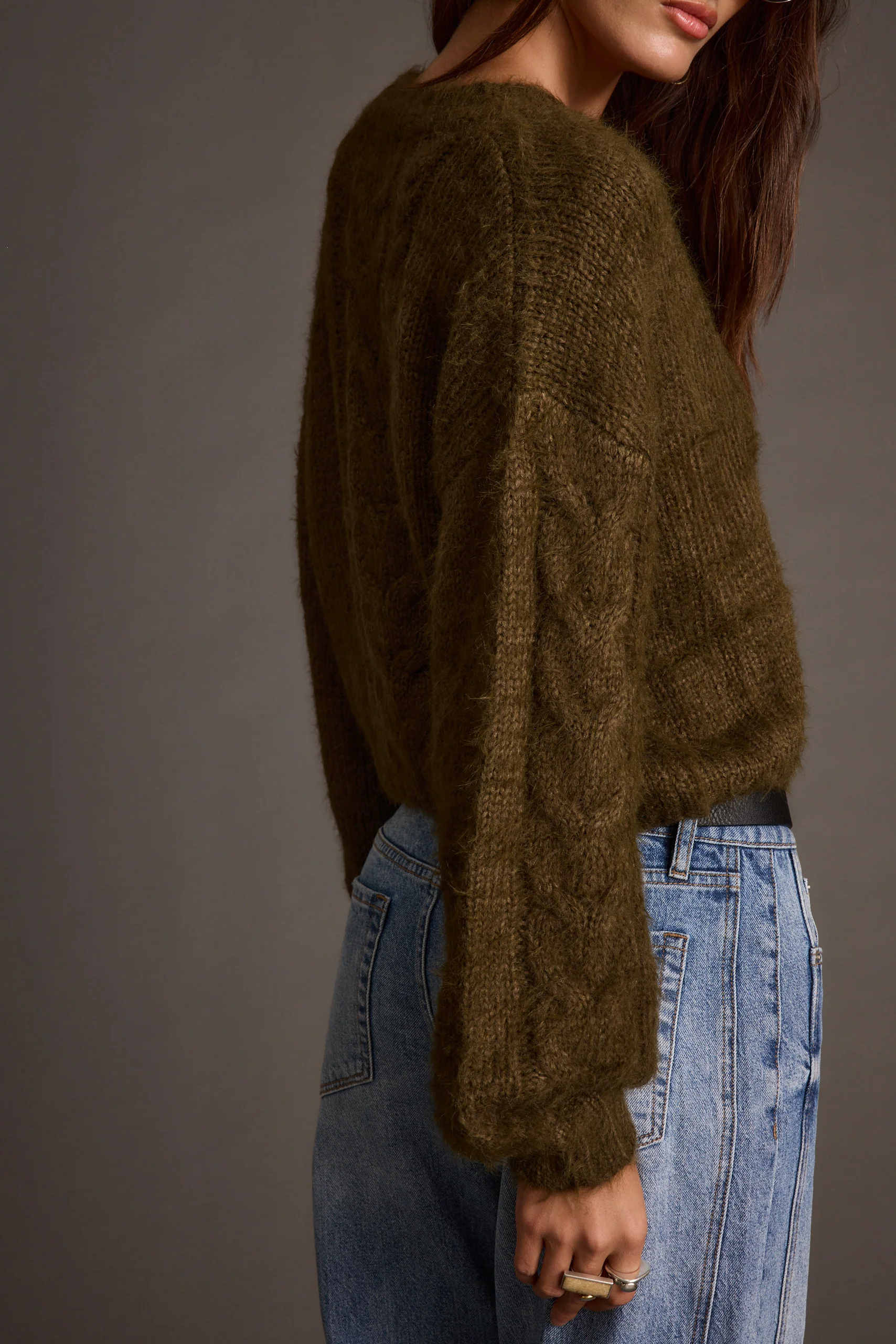 Archie Olive Cropped Cardigan - Image 4