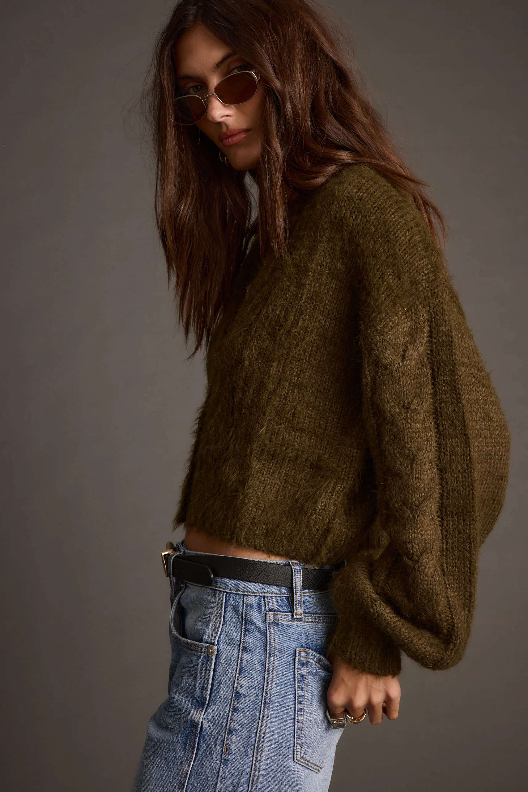 Archie Olive Cropped Cardigan - Image 5