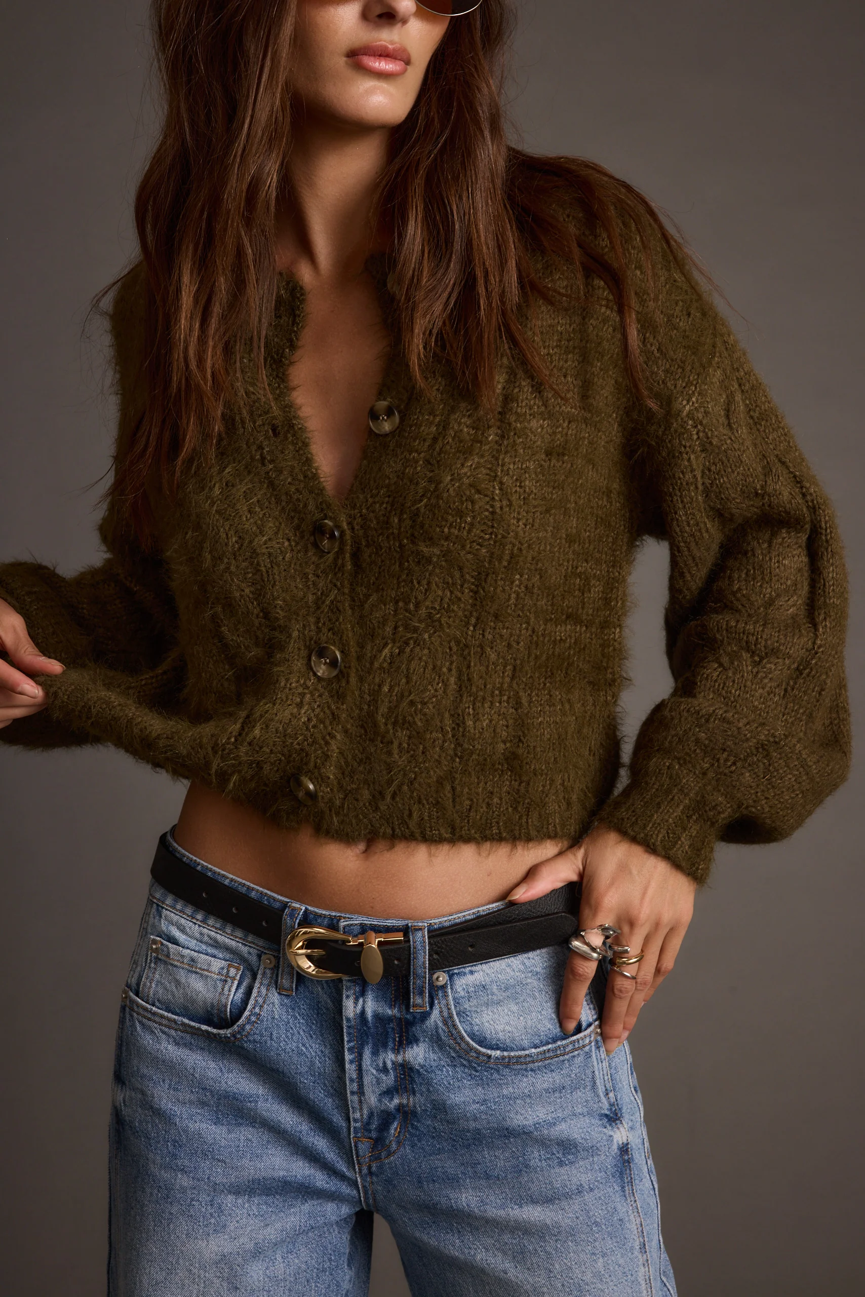 Archie Olive Cropped Cardigan - Image 6