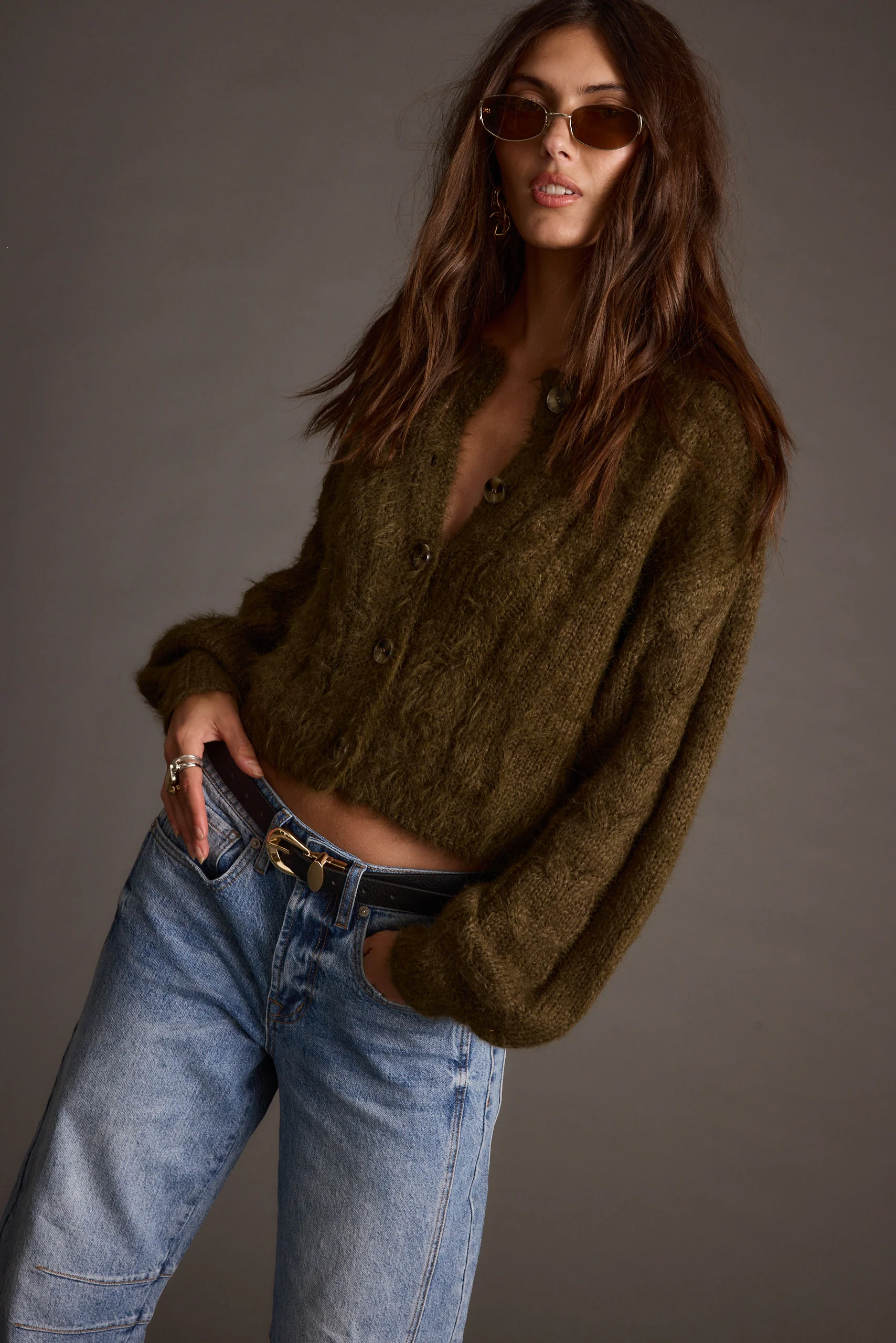 Archie Olive Cropped Cardigan - Image 7