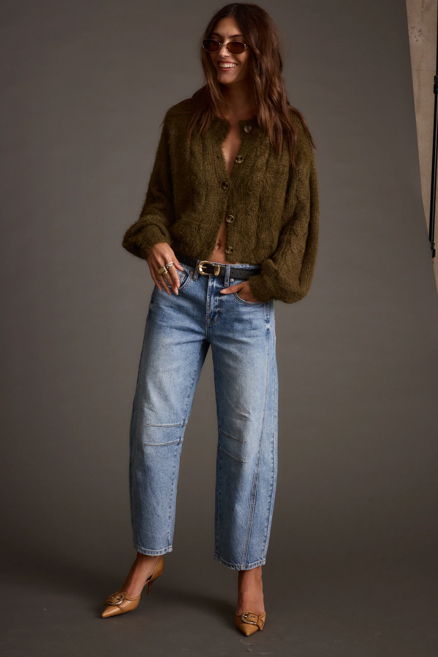 Archie Olive Cropped Cardigan - Image 8