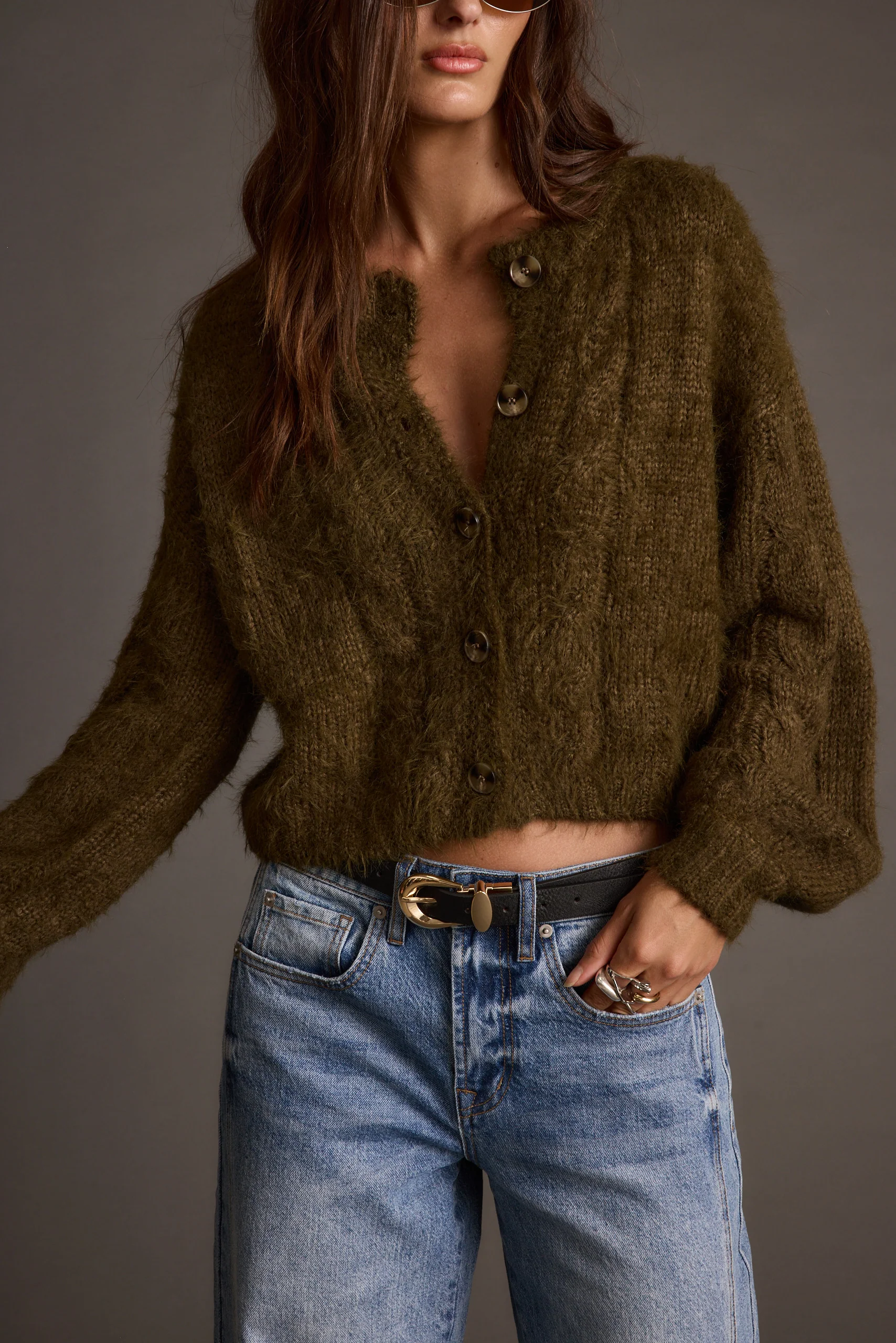 Archie Olive Cropped Cardigan - Image 9
