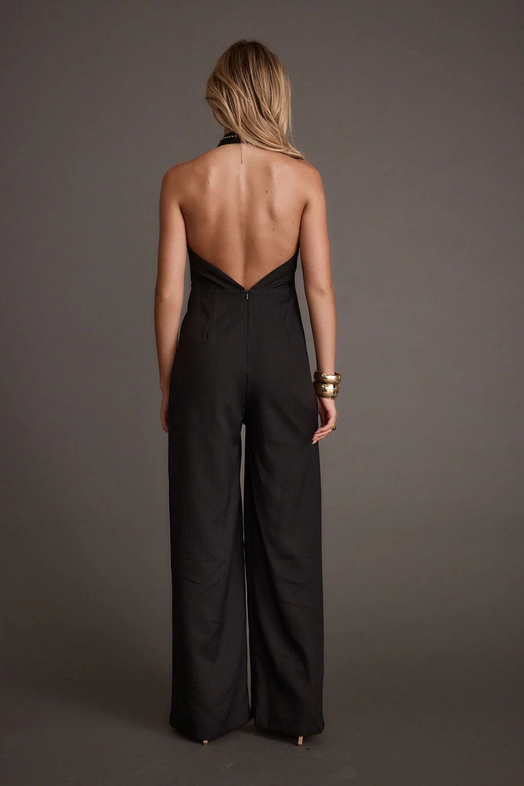 Astoria Black Plunge Halter Tailored Jumpsuit - Image 2