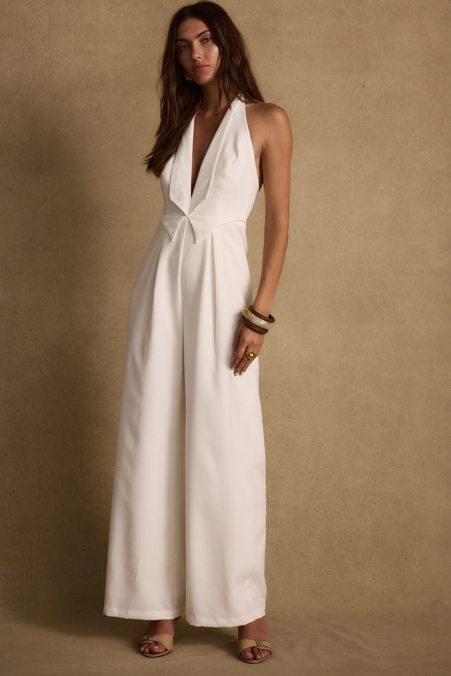 Astoria White Plunge Halter Tailored Jumpsuit - Image 4