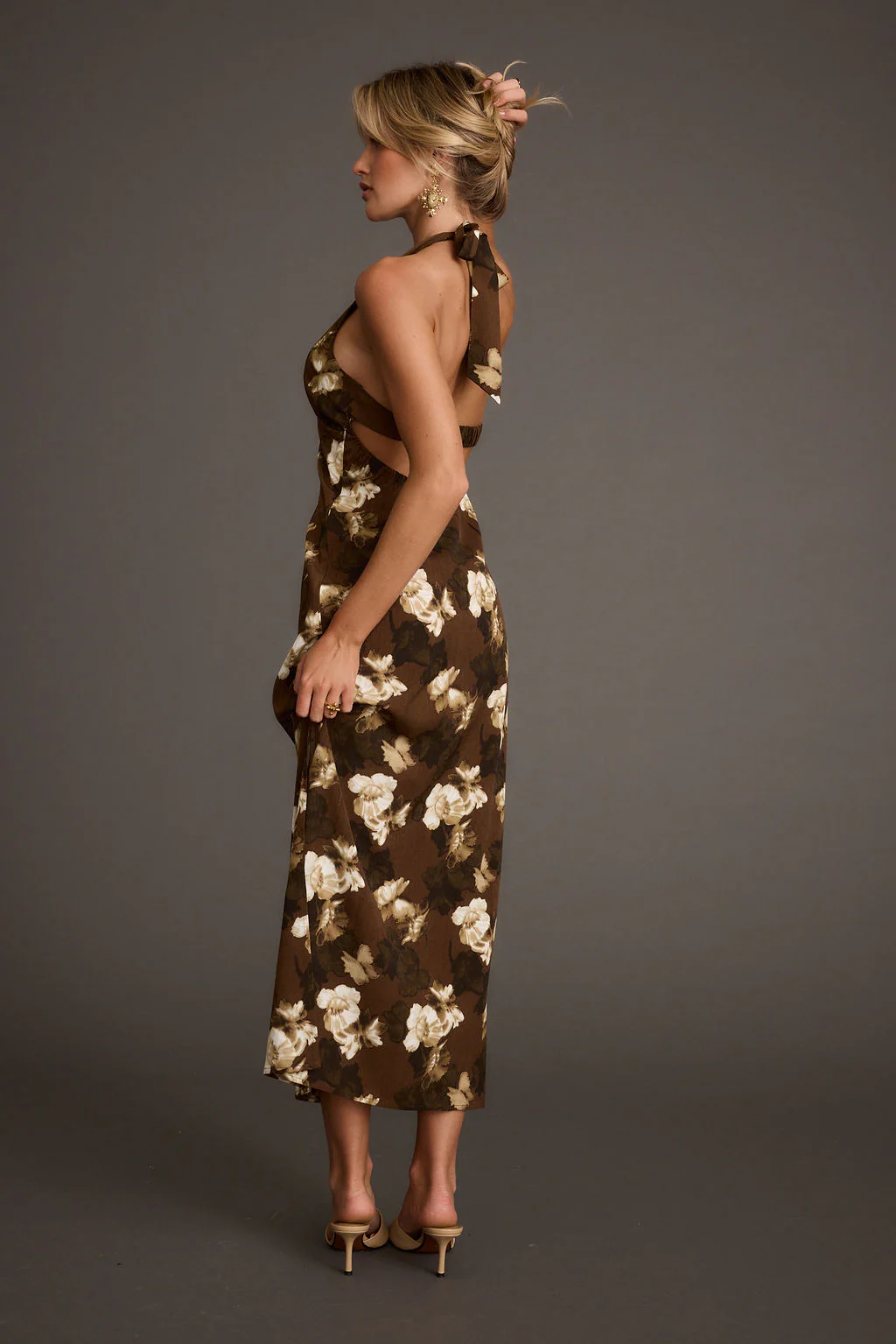 Audrina Brown Floral Halter Maxi Dress - Image 7