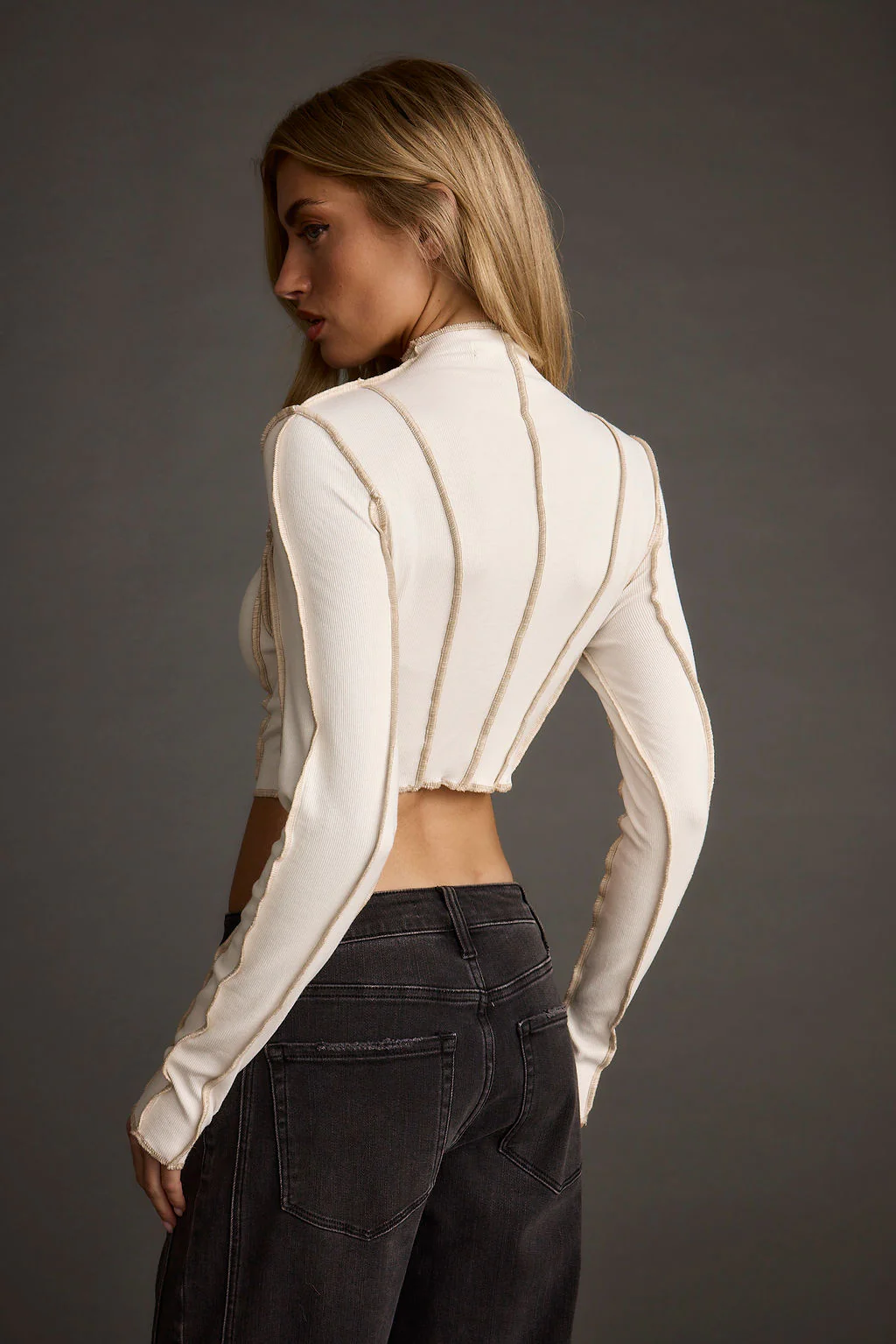 Avalon White Ribbed Long Sleeve Top - Image 2