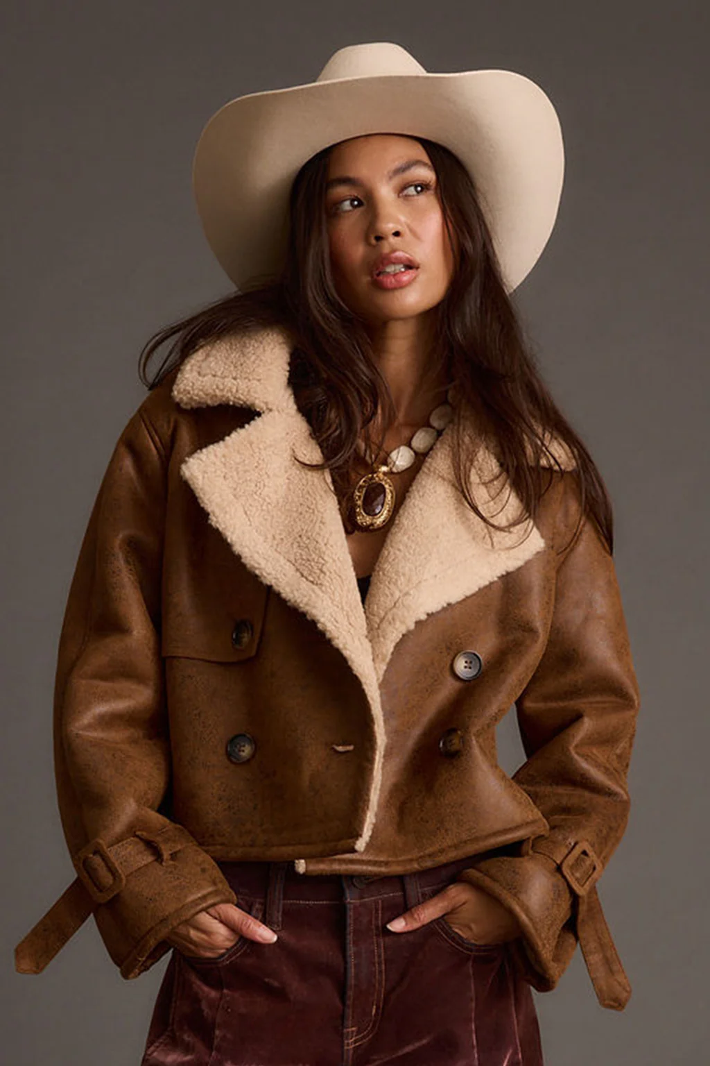 Avery Vintage Wash Sherling Coat - Image 2