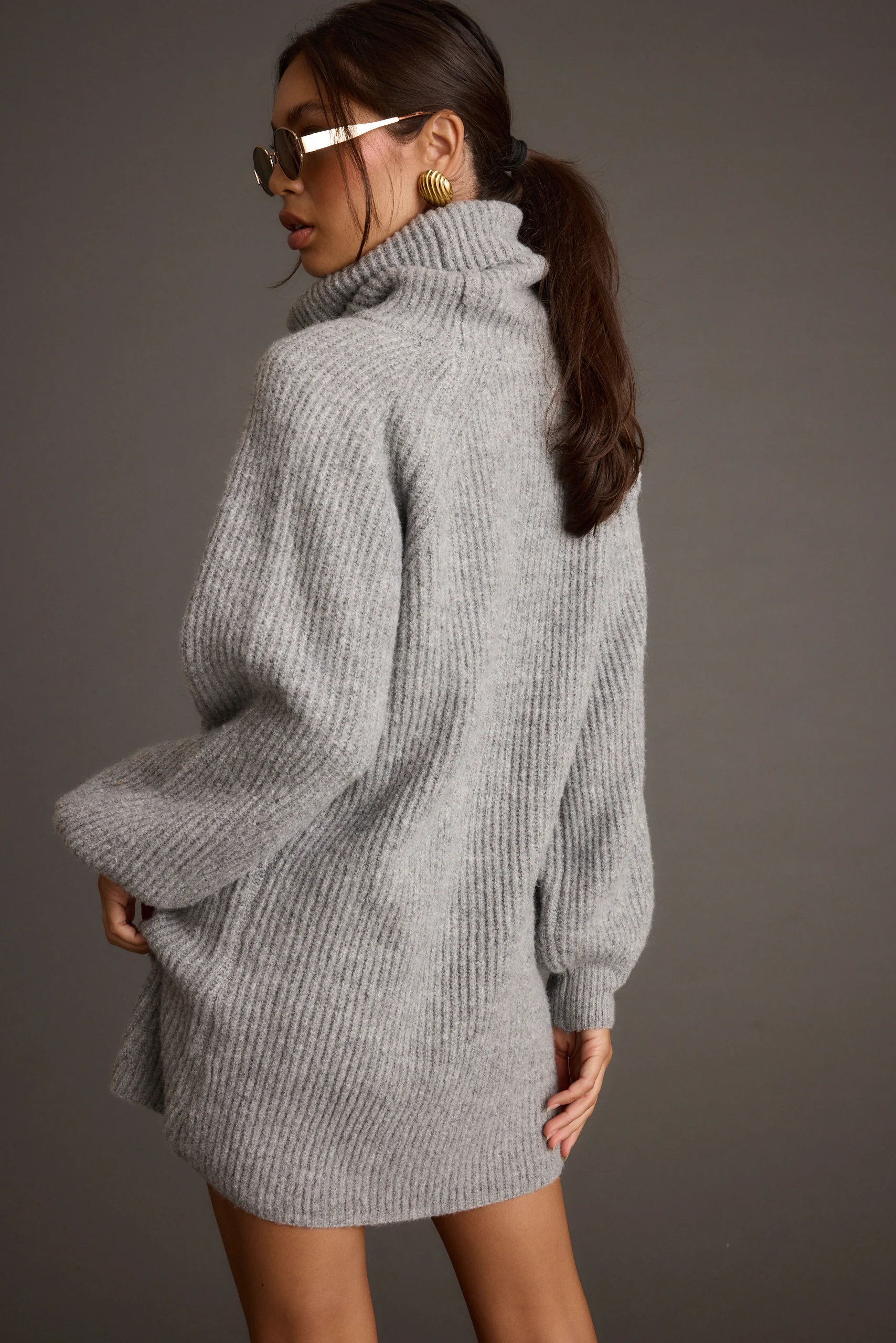 Beau Heather Grey Turtleneck Sweater Mini Dress - Image 8
