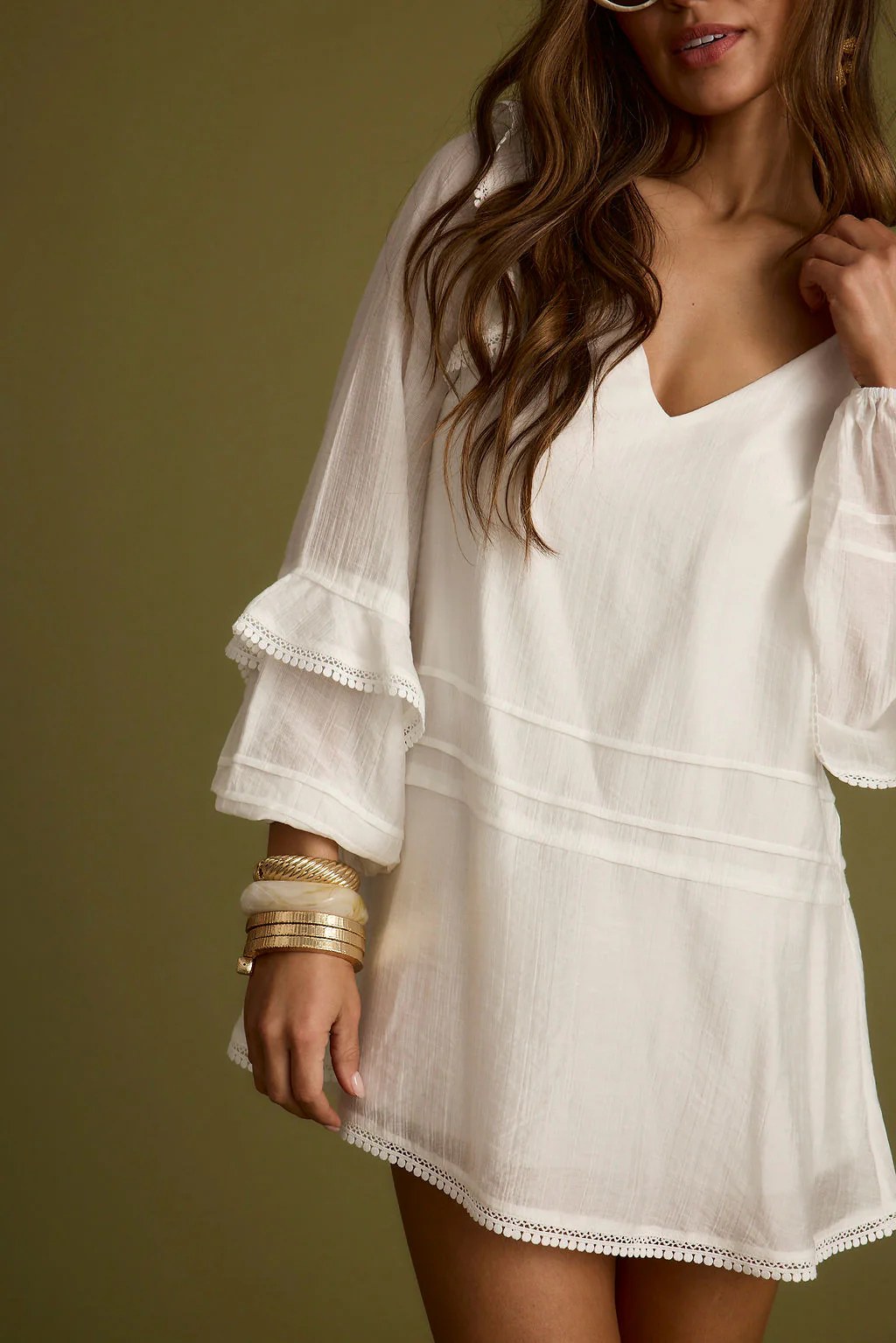 Bound White Long Sleeve Micro Tunic Dress - Image 9