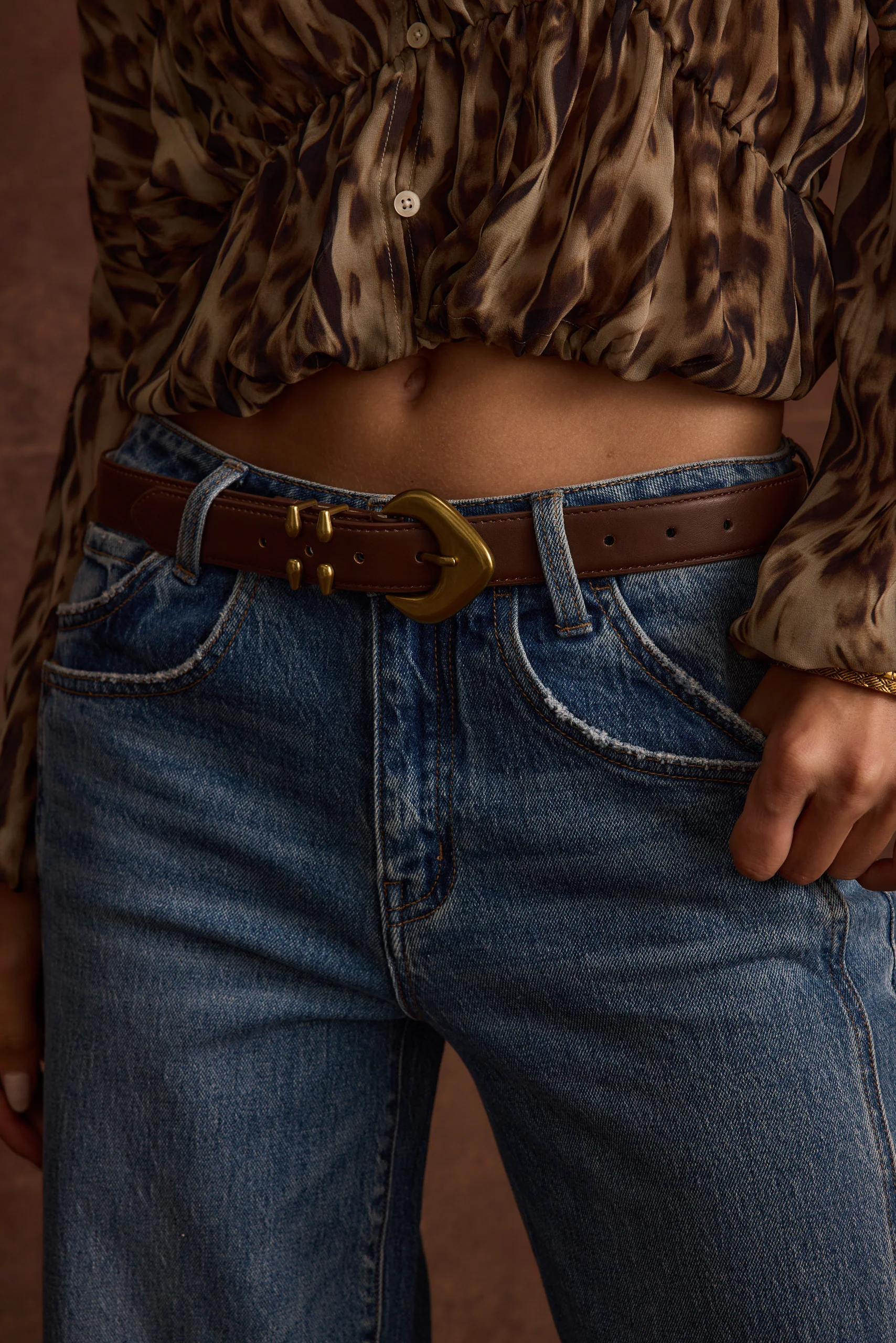 Bradbury Brown and Gold Vegan Leather Belt - Image 3