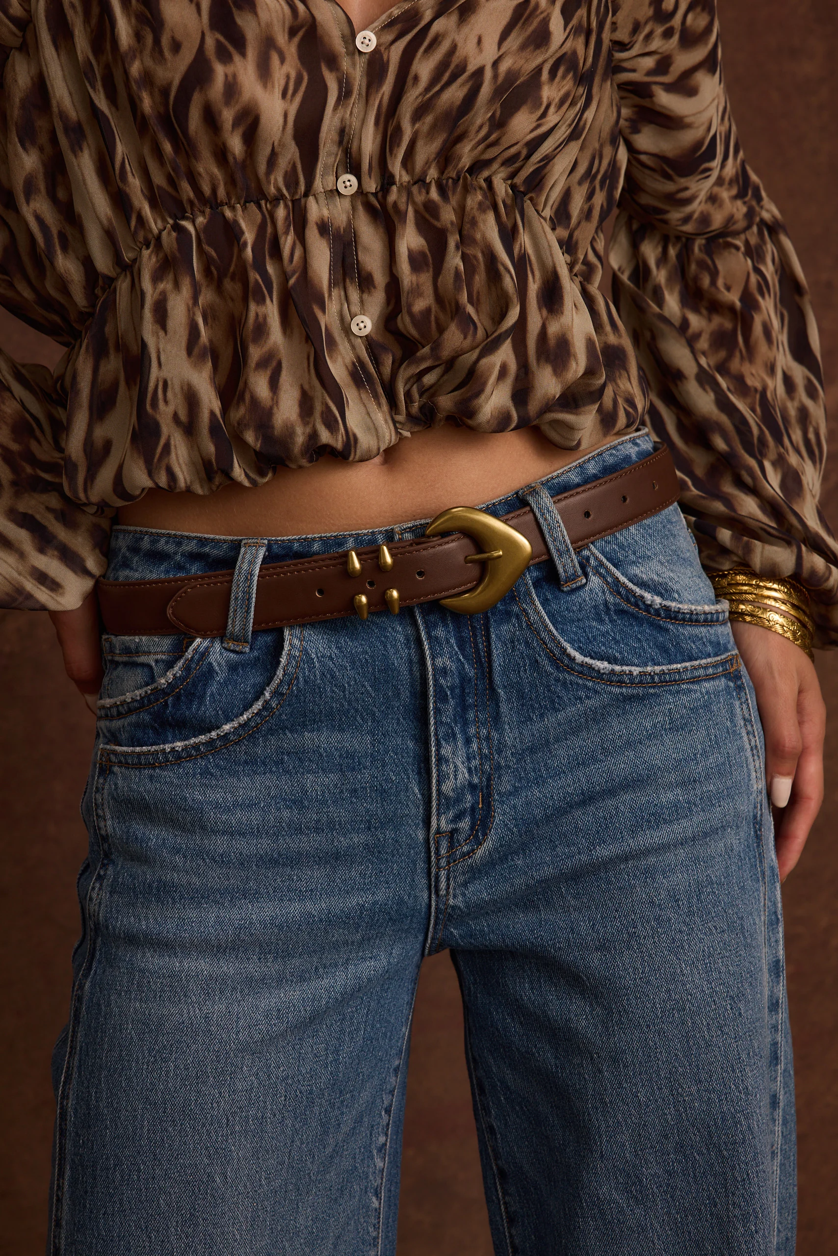 Bradbury Brown and Gold Vegan Leather Belt - Image 4