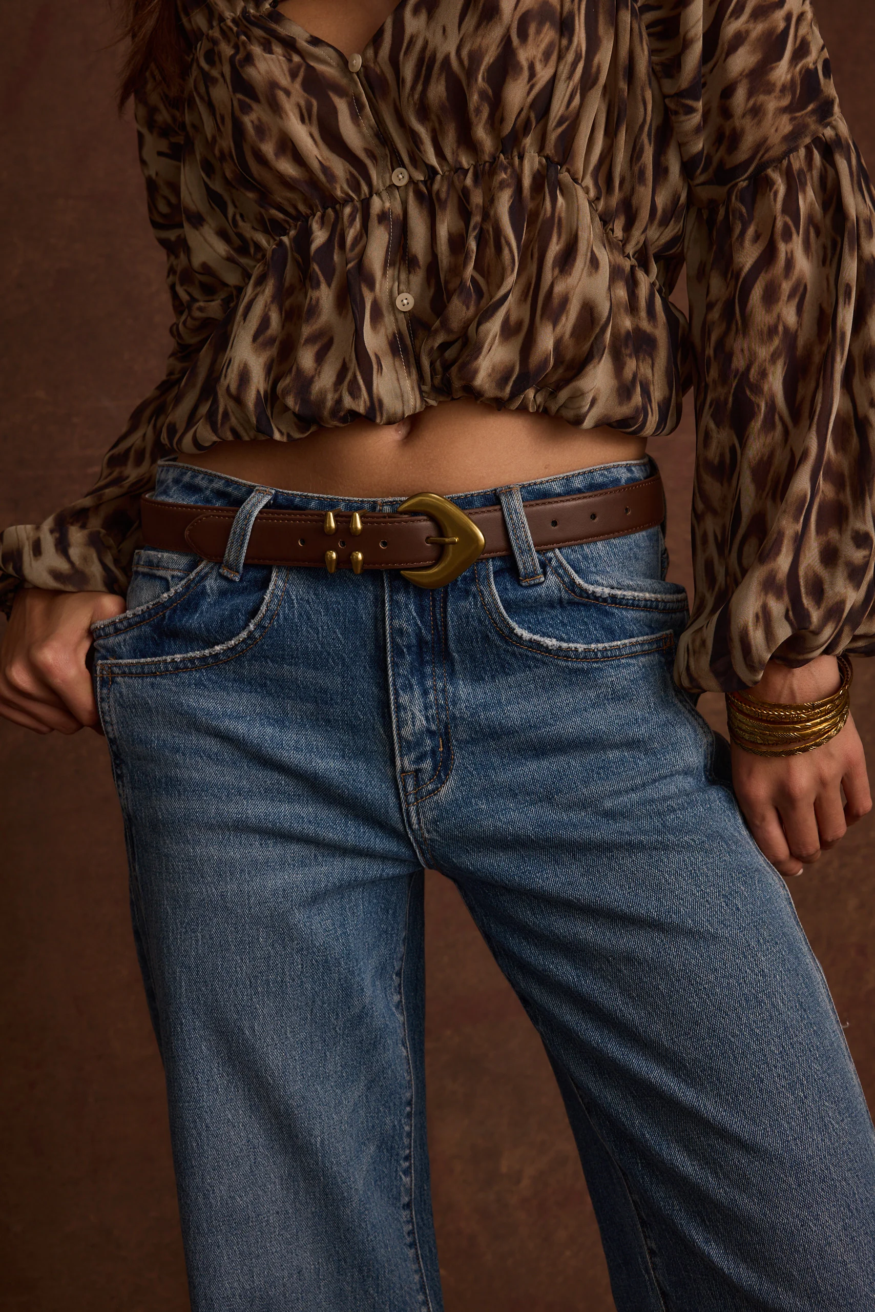 Bradbury Brown and Gold Vegan Leather Belt - Image 5