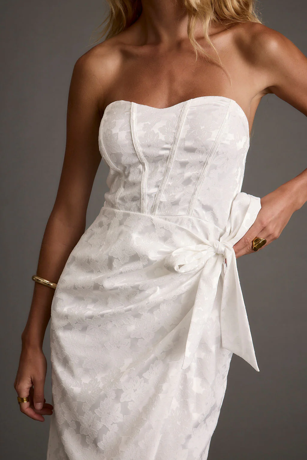 Brighton White Strapless Satin Wrap Dress - Image 2
