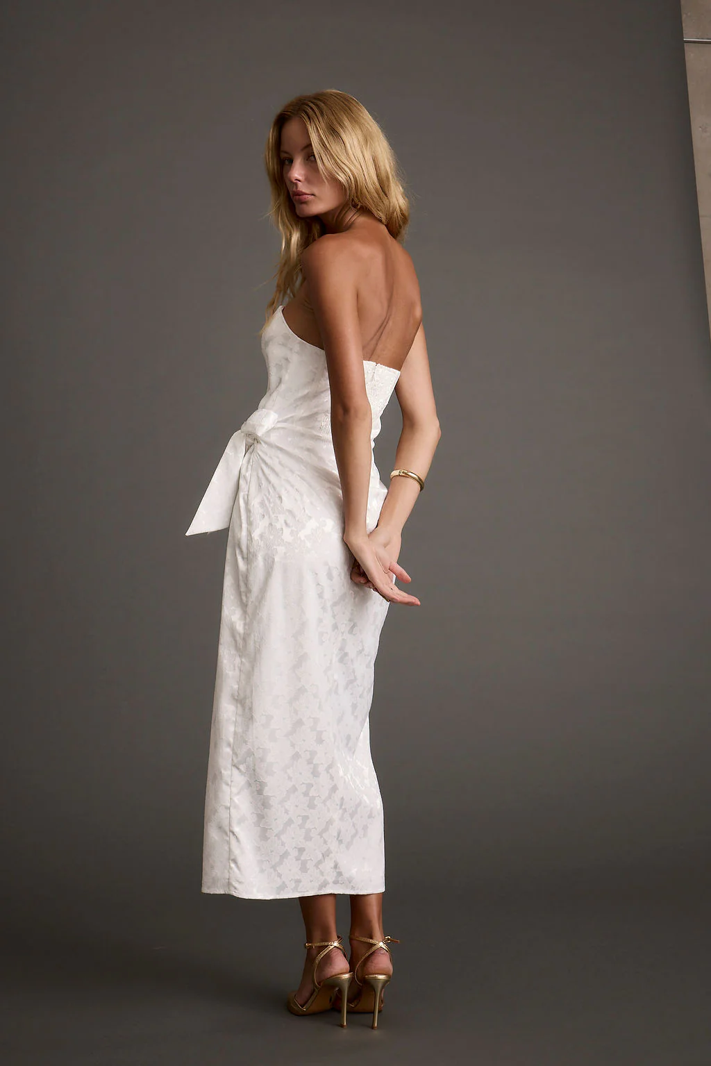 Brighton White Strapless Satin Wrap Dress - Image 3