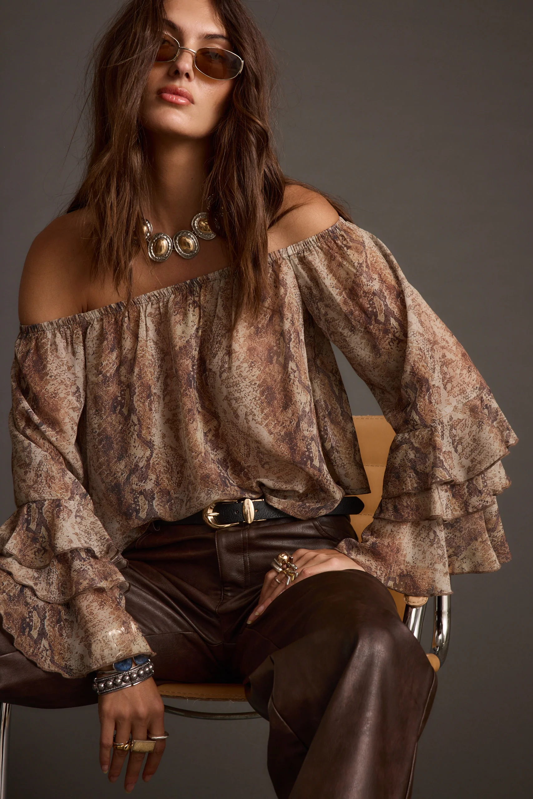 Brinley Snake Off Shoulder Blouse - Image 3