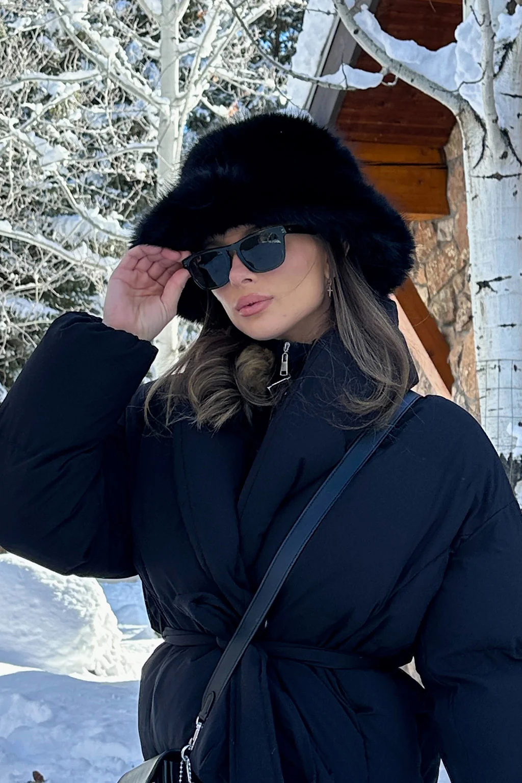 Bucket Down Black Faux Fur Hat - Image 2