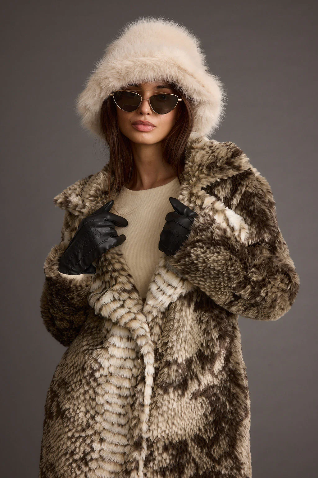 Bucket Down Cream Faux Fur Hat - Image 6