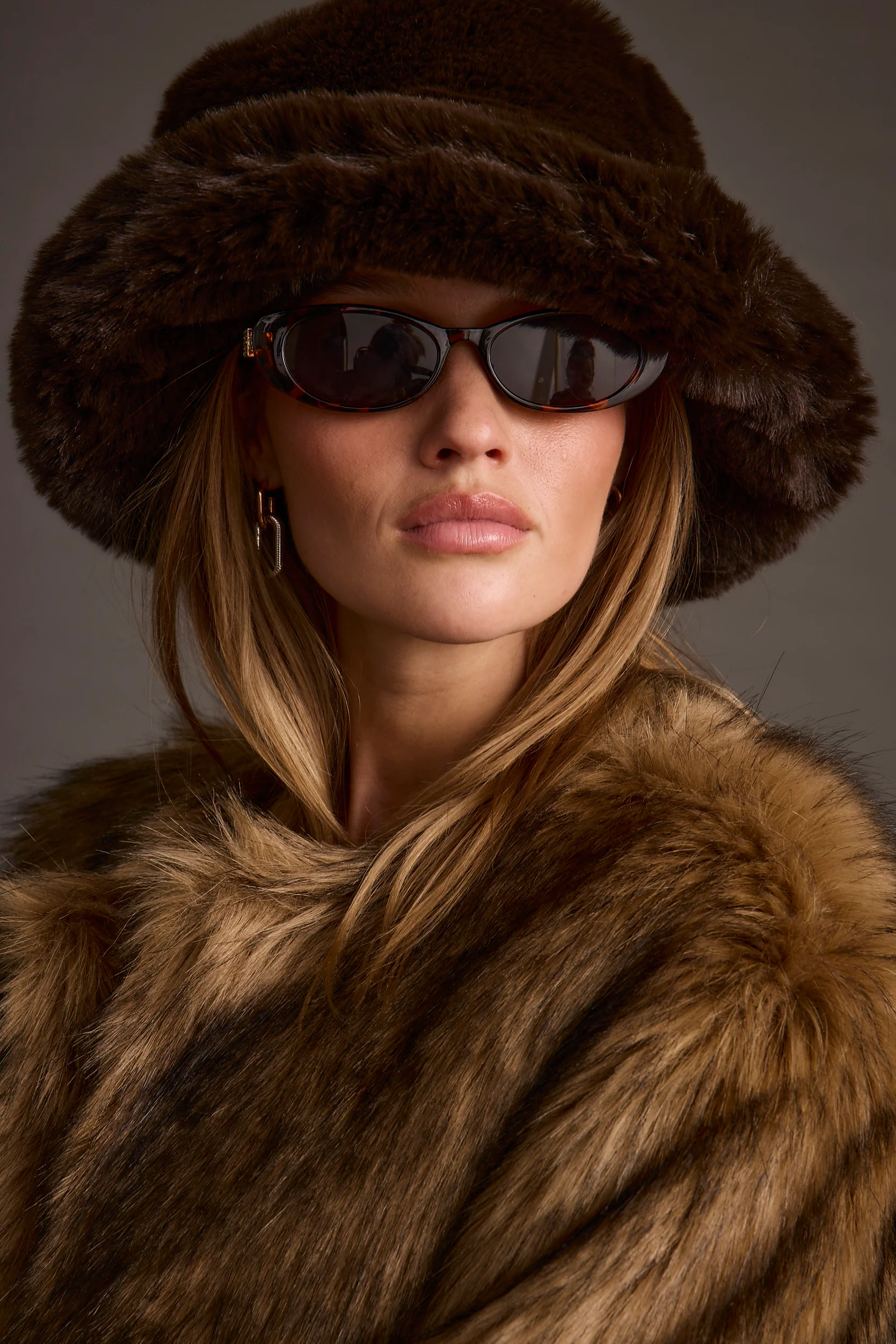 Bucket Down Espresso Faux Fur Hat - Image 2