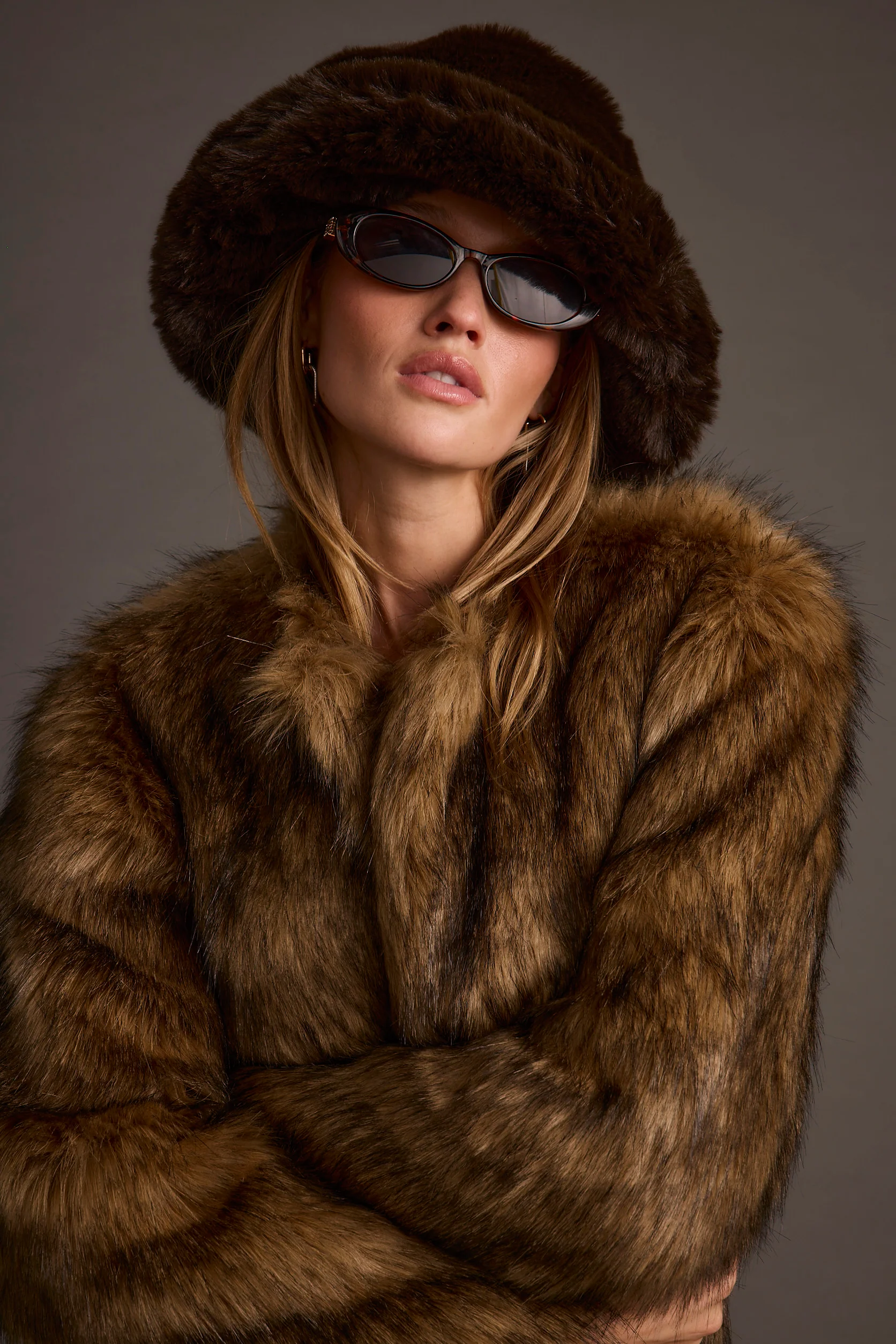 Bucket Down Espresso Faux Fur Hat - Image 3