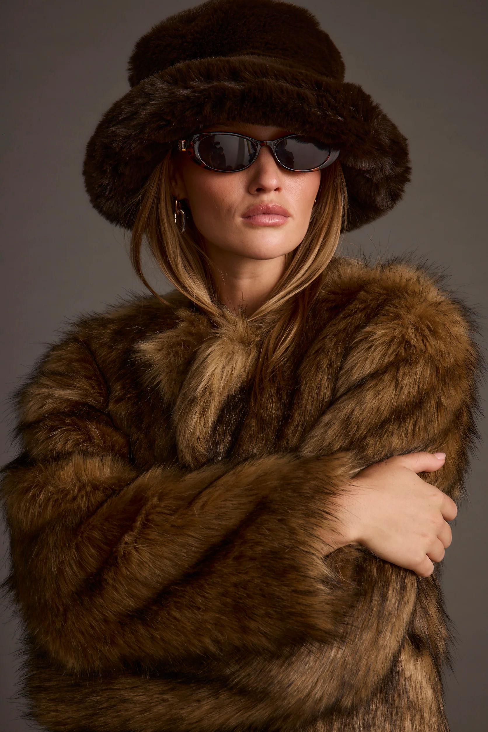 Bucket Down Espresso Faux Fur Hat - Image 4