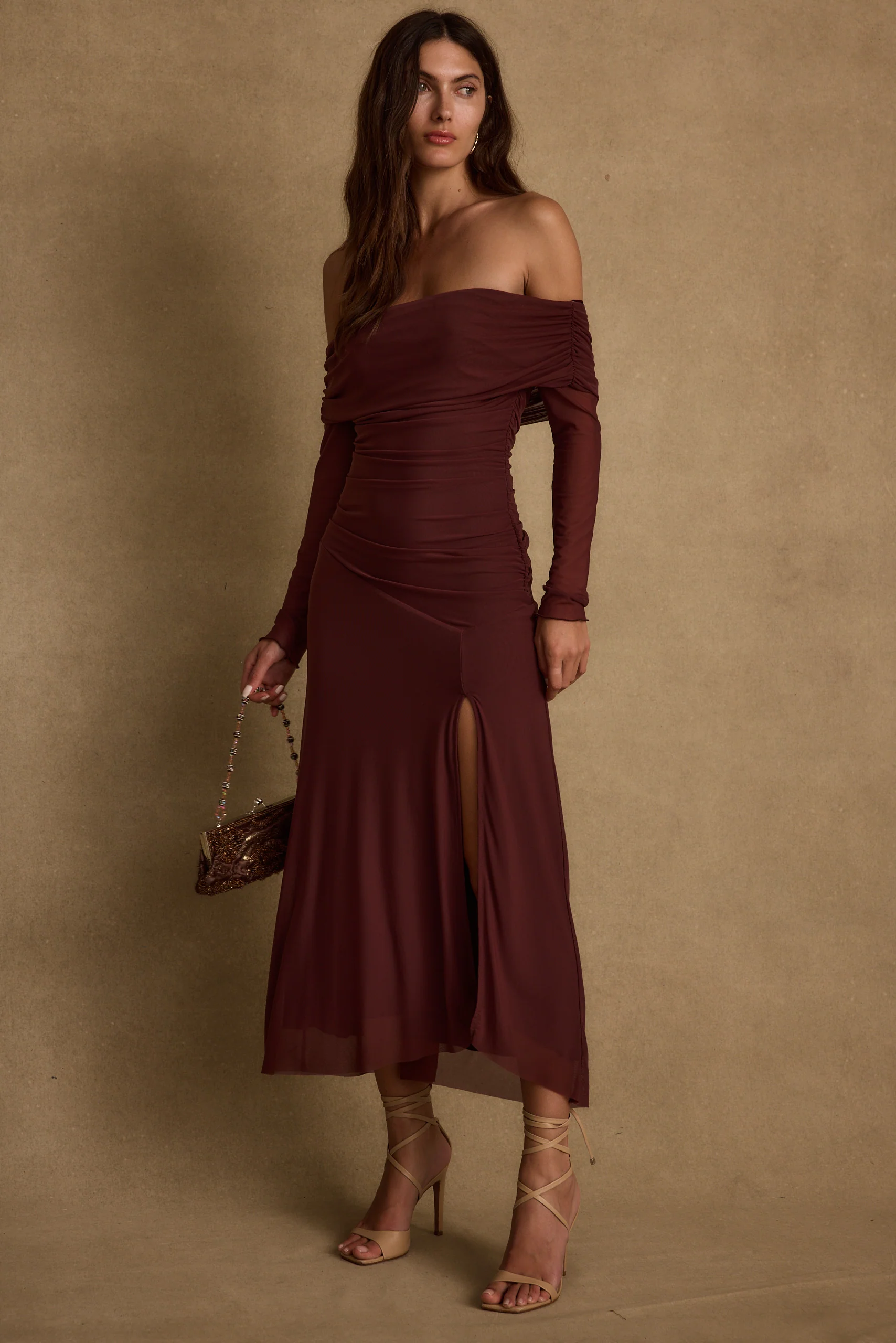 Cairo Merlot Mesh Maxi Dress - Image 8