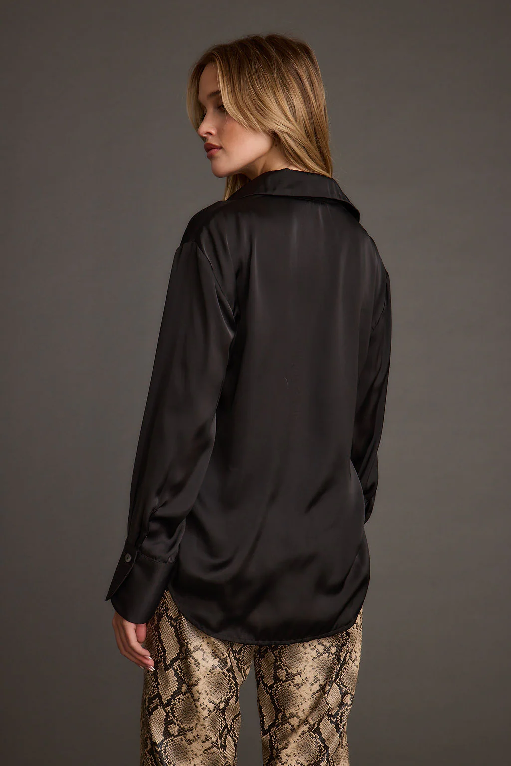 Cash Black Satin Button Down Top - Image 3