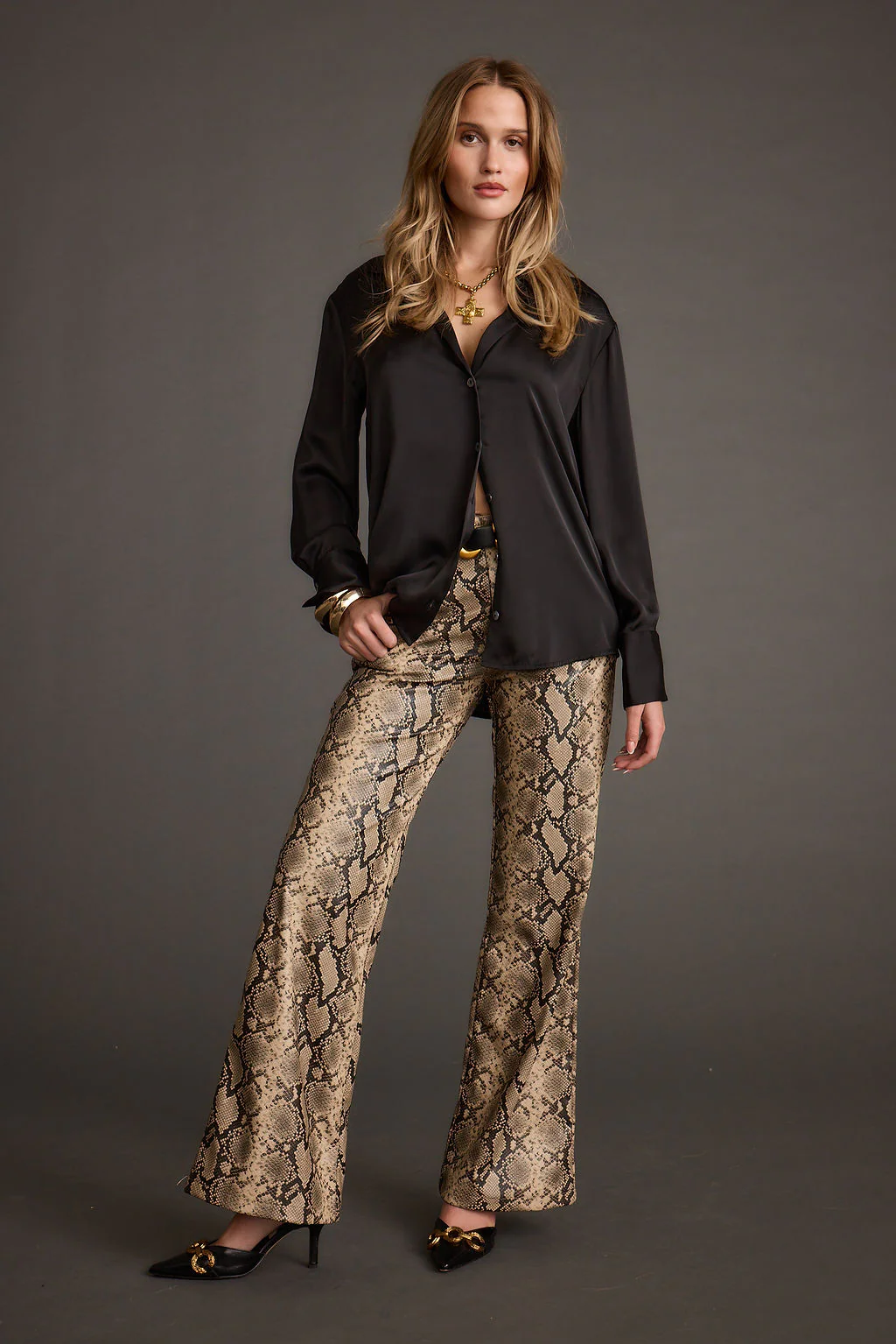 Cash Black Satin Button Down Top - Image 4