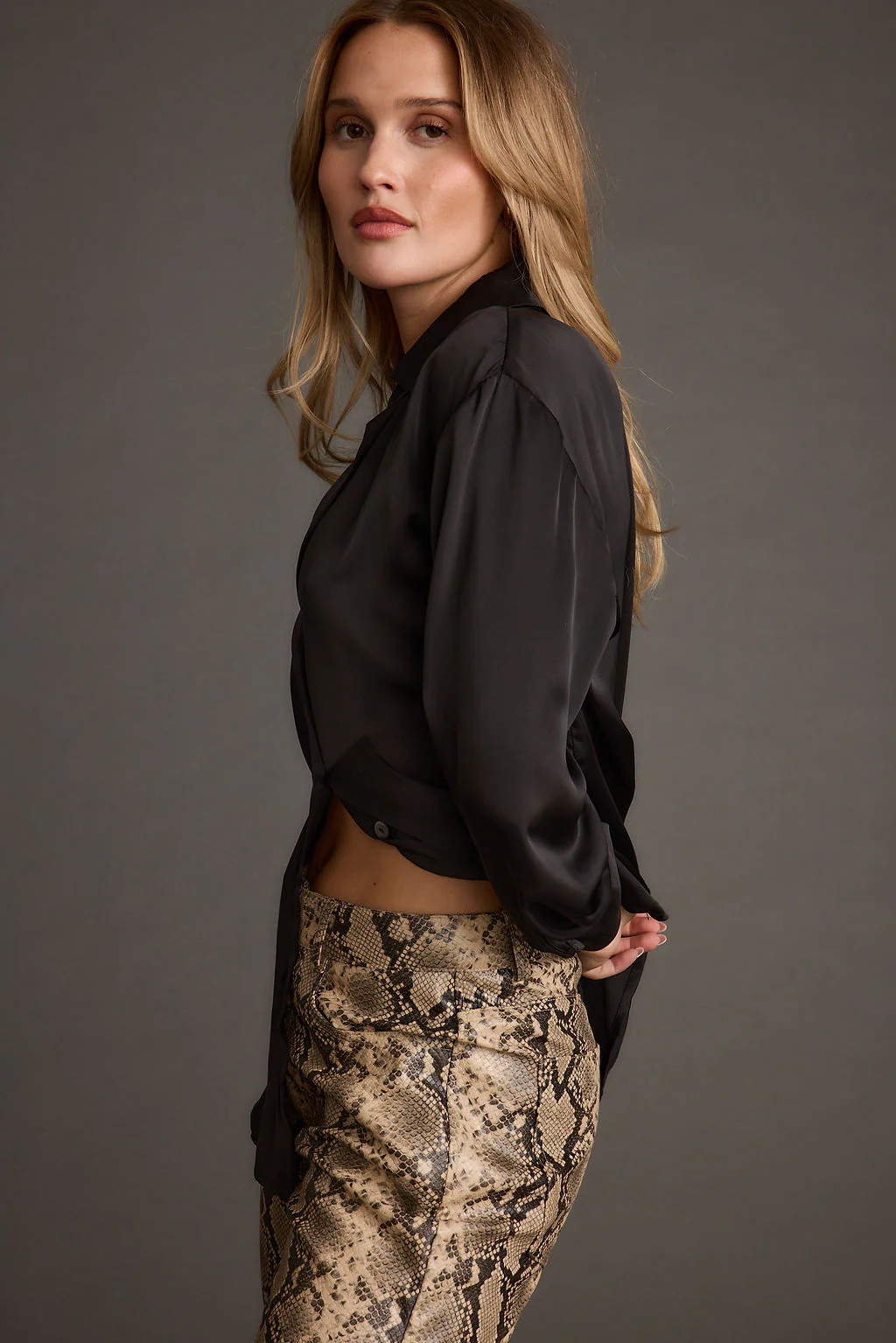 Cash Black Satin Button Down Top - Image 5