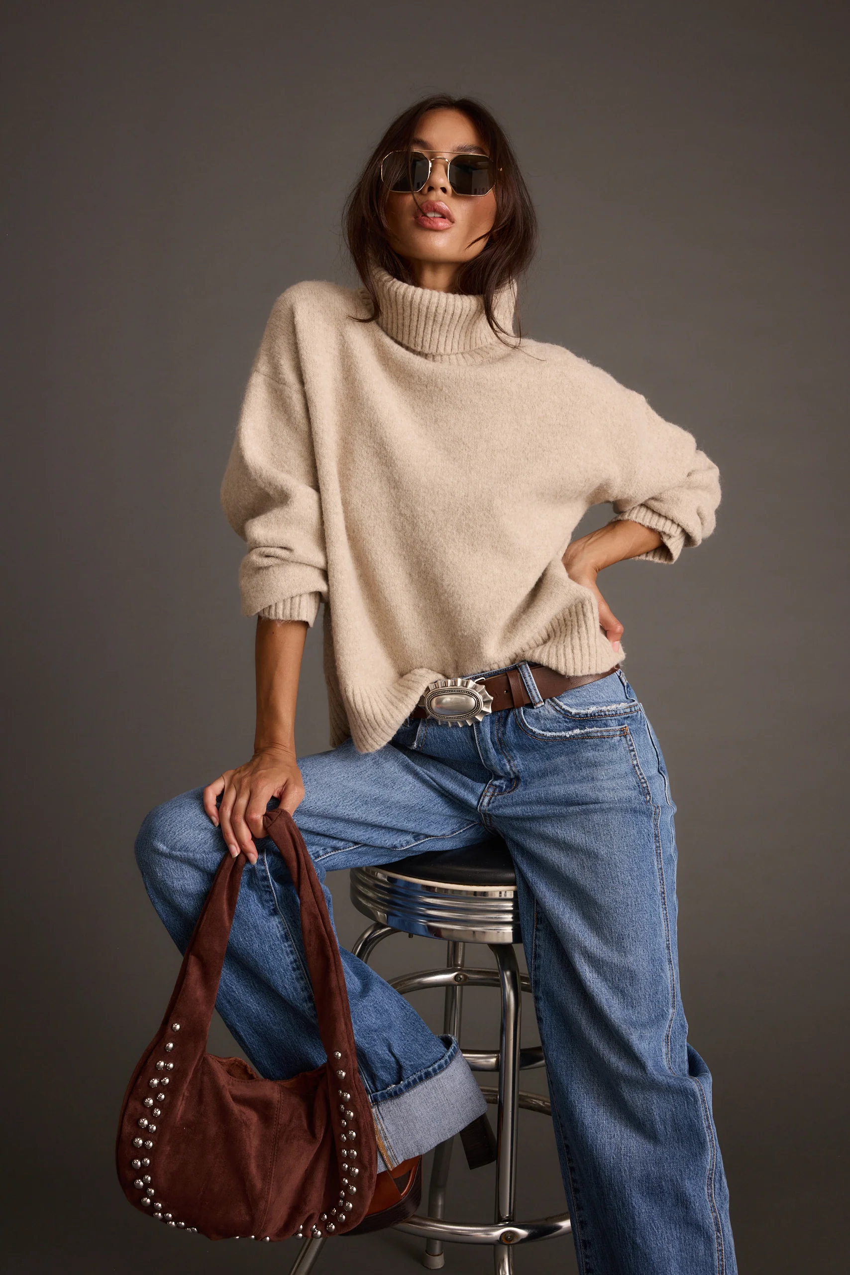 Cedar Oatmeal Oversized Sweater Turtleneck - Image 7