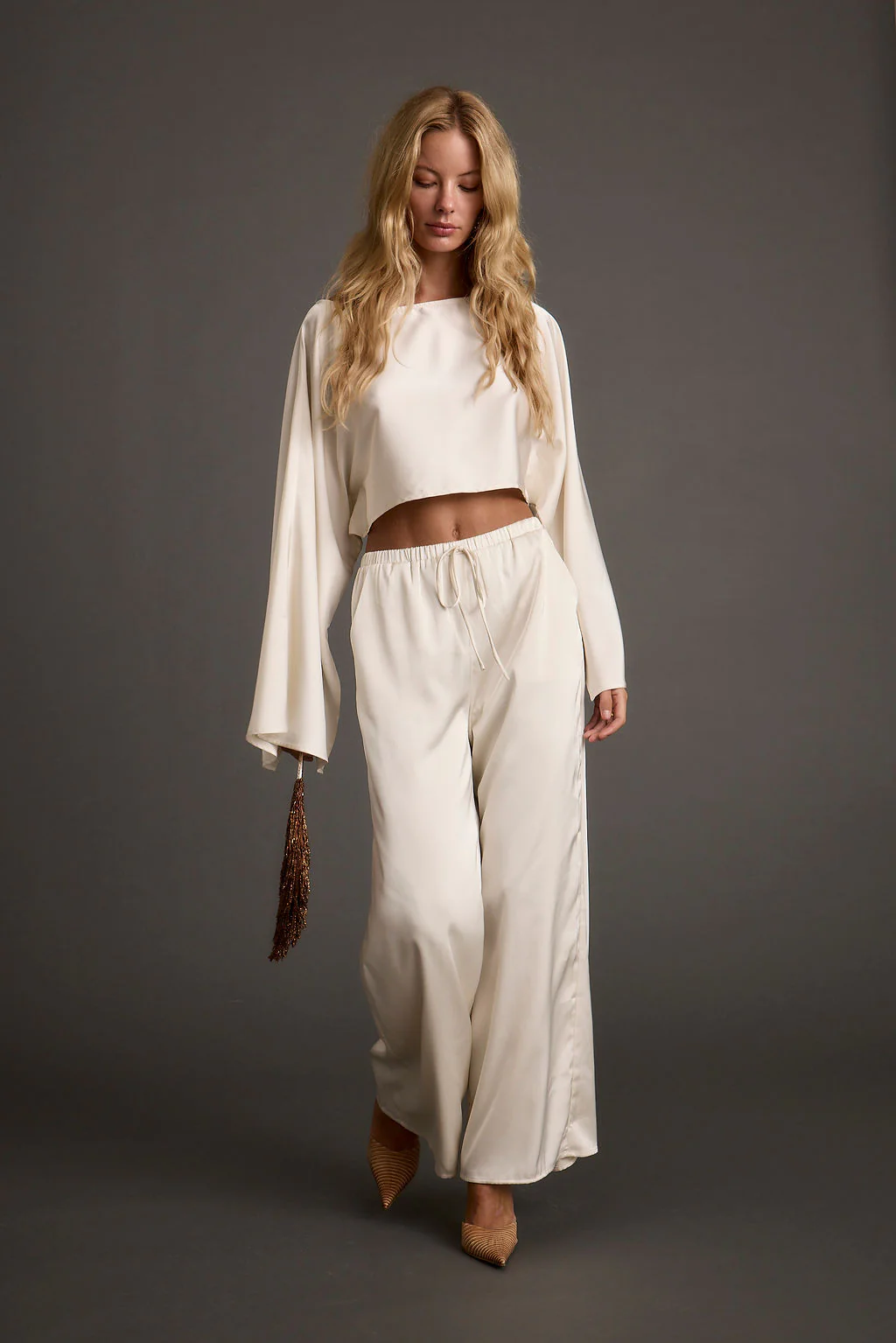 Clear Breeze Cream Satin Pants - Image 6