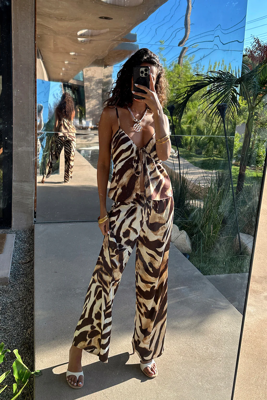 Clear Breeze Mocha Zebra Satin Pants - Image 2