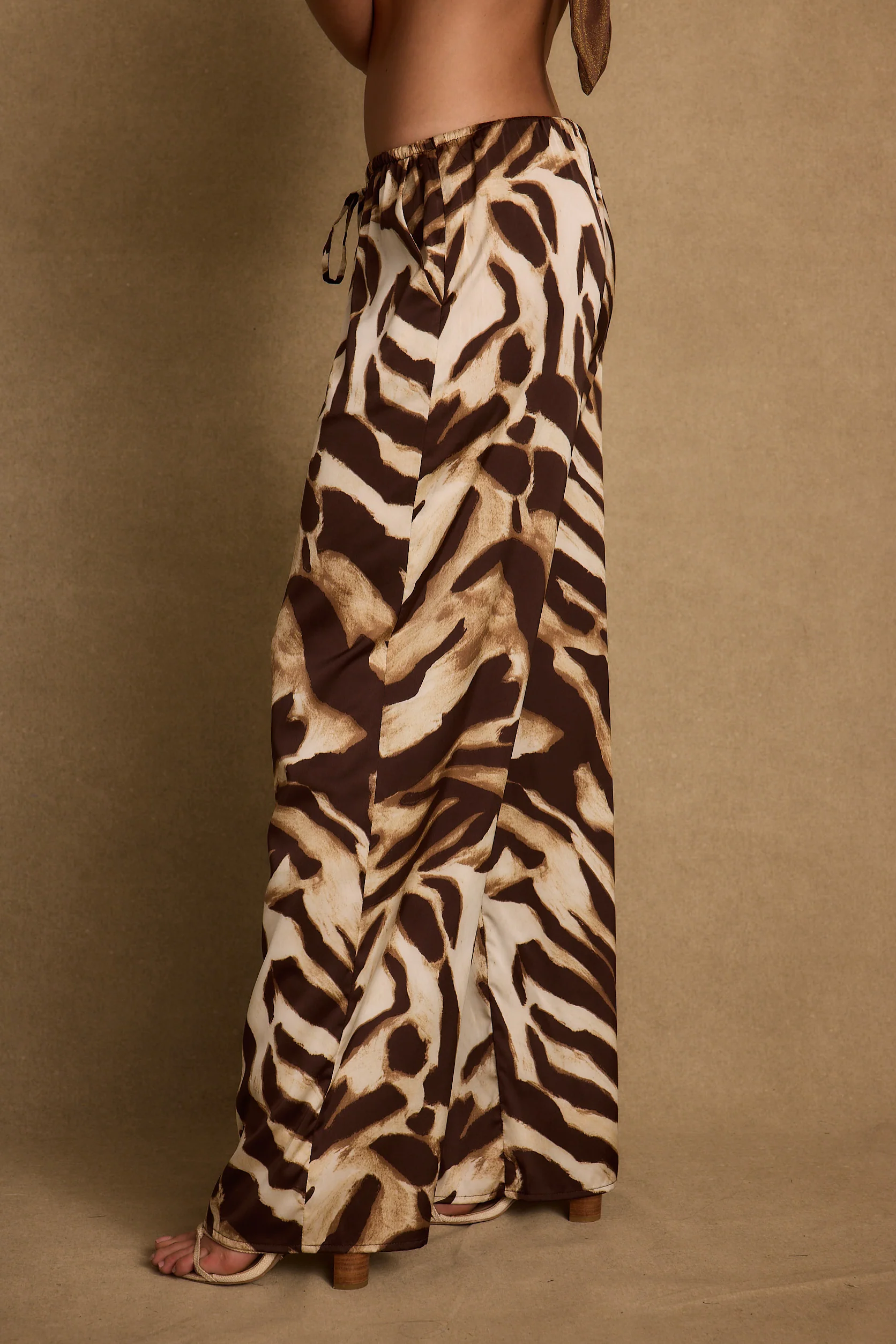 Clear Breeze Mocha Zebra Satin Pants - Image 4