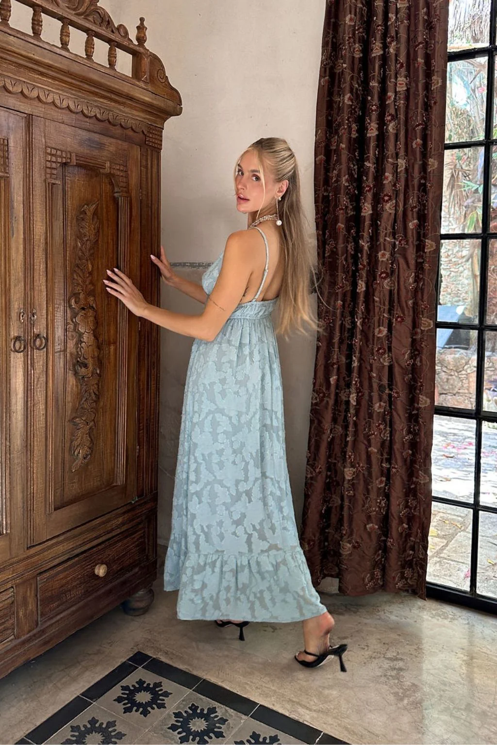 Clemente Blue Textured Maxi Dress - Image 11