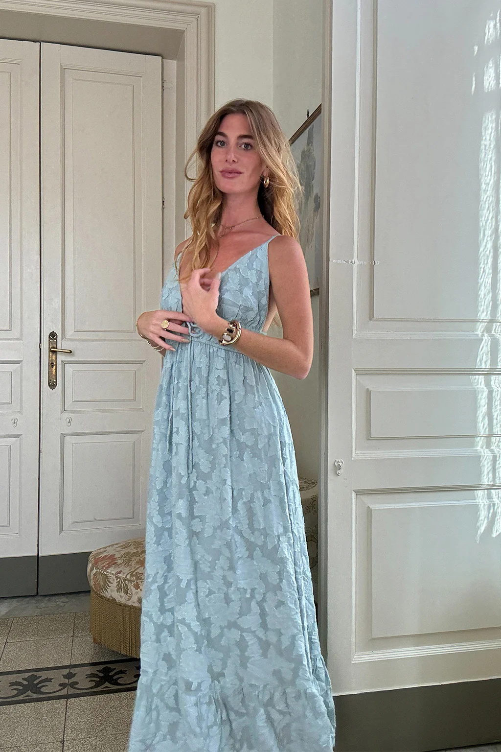 Clemente Blue Textured Maxi Dress - Image 2