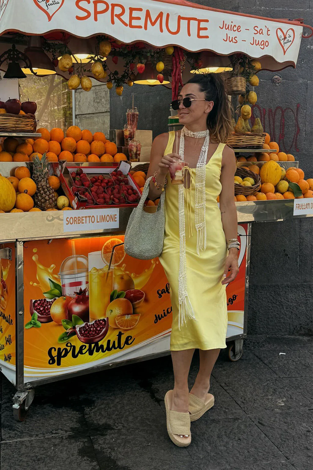 Daphne Yellow Satin Midi Dress - Image 2