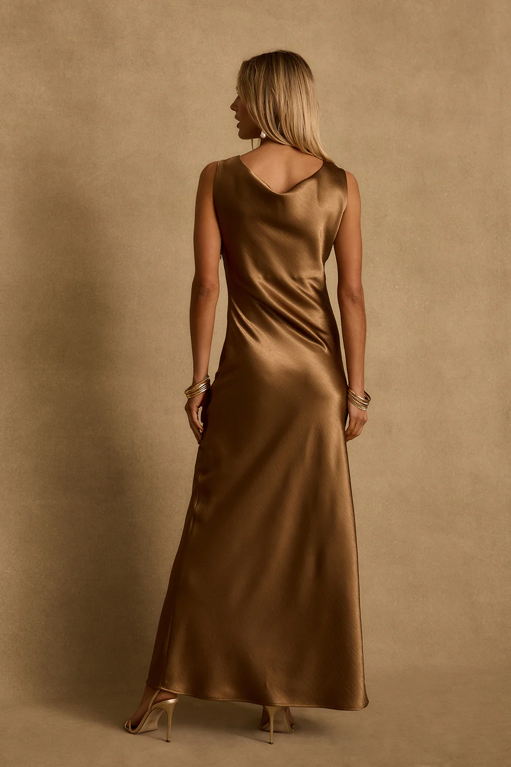 Dolce Bronze Satin Maxi Dress - Image 4