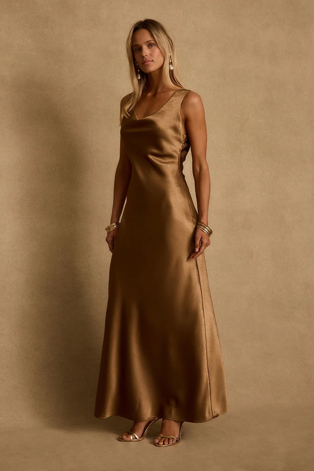 Dolce Bronze Satin Maxi Dress - Image 5