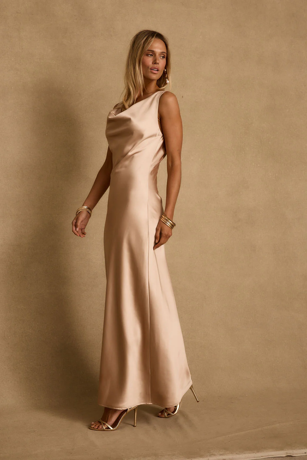 Dolce Champagne Satin Maxi Dress - Image 5