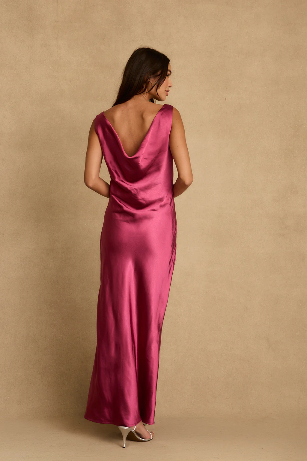 Dolce Fuchsia Satin Maxi Dress - Image 2
