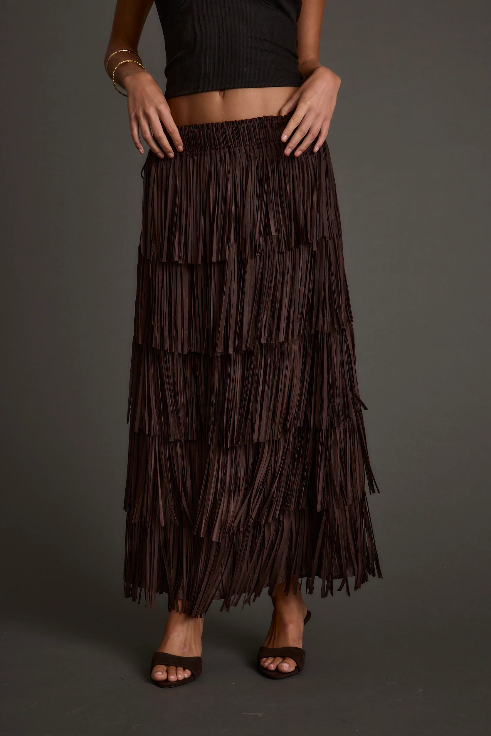 Eliza Espresso Fringe Maxi Skirt - Image 2