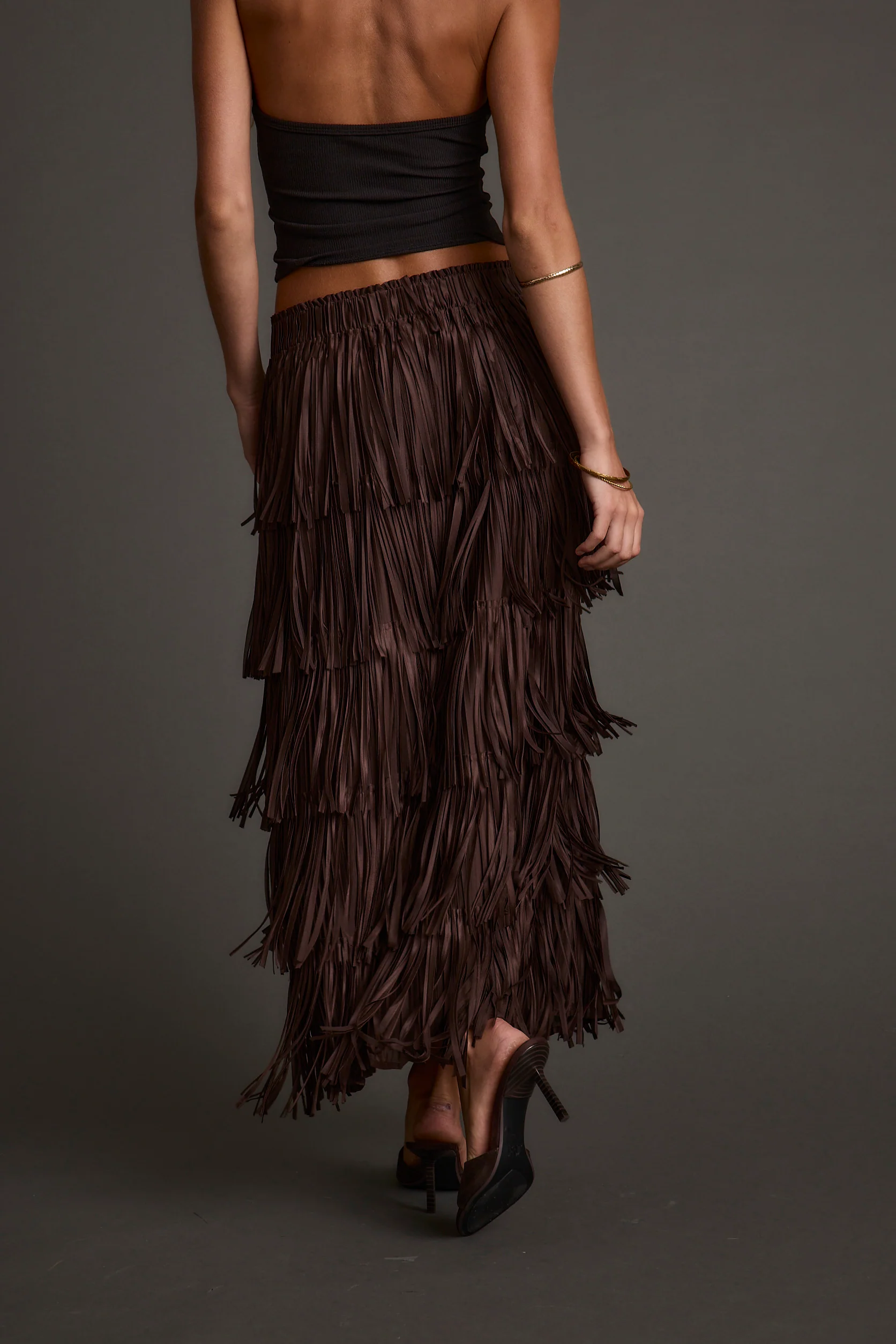 Eliza Espresso Fringe Maxi Skirt - Image 3