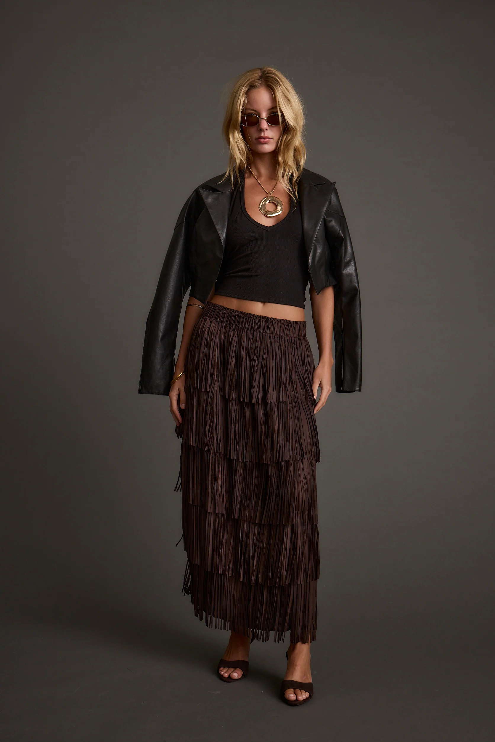 Eliza Espresso Fringe Maxi Skirt - Image 5